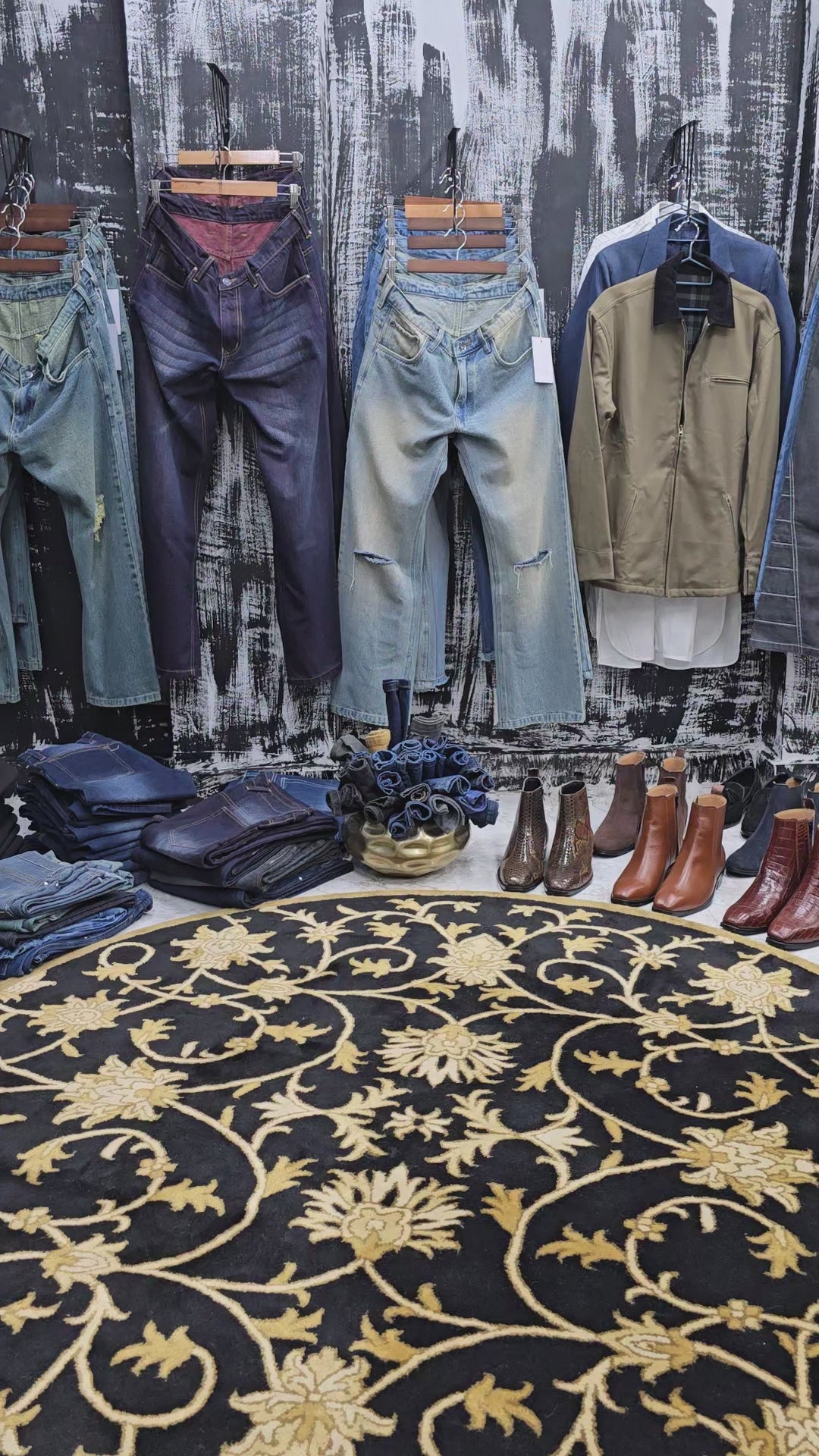 Classic Blue Cargo Wide-Leg Jeans with Bottom Slit