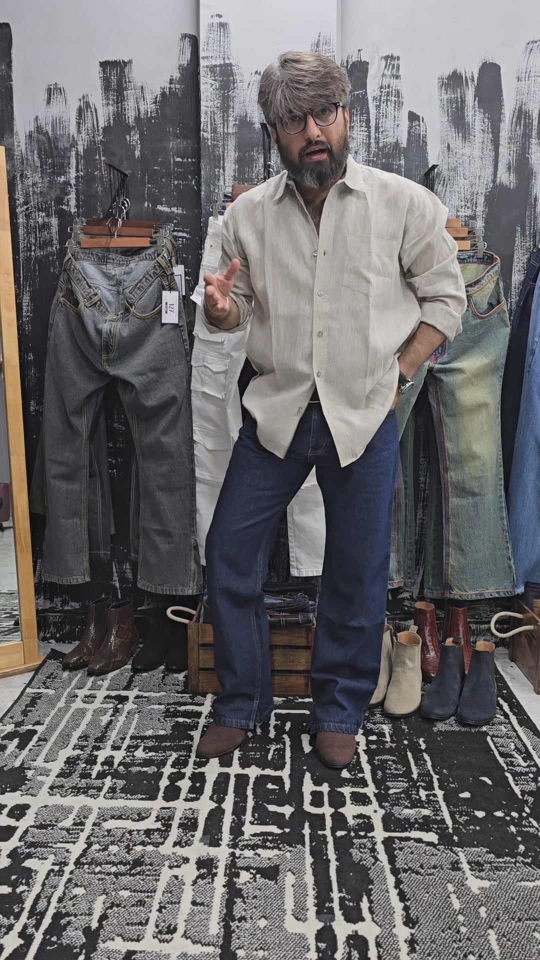 Midnight Raw Straight Wide-Leg Jeans with Inner Side Slit