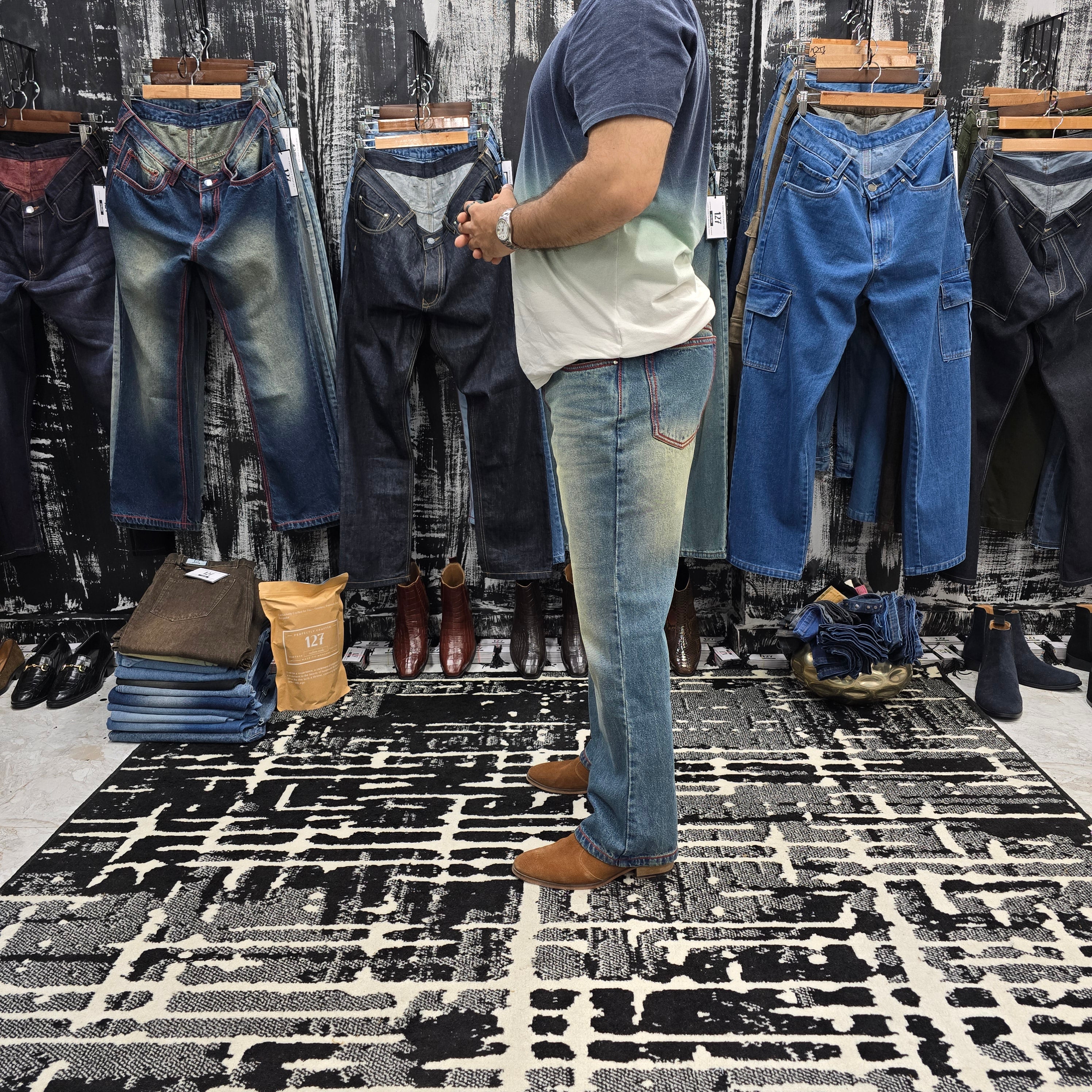 Vintage Ice Blue Semi Bootcut Jeans With Contrast Stitch Edition