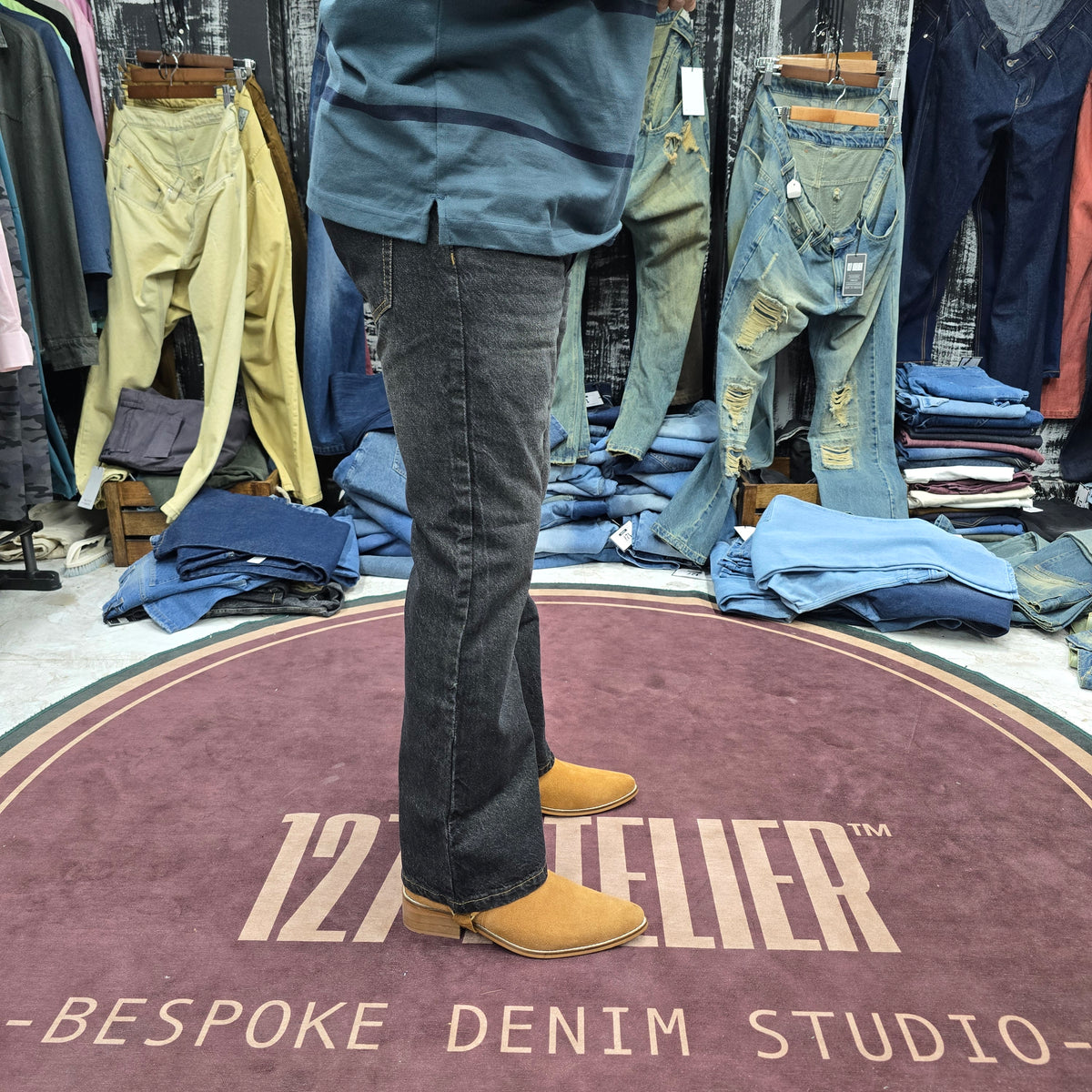 Washed Black Semi Bootcut Jeans
