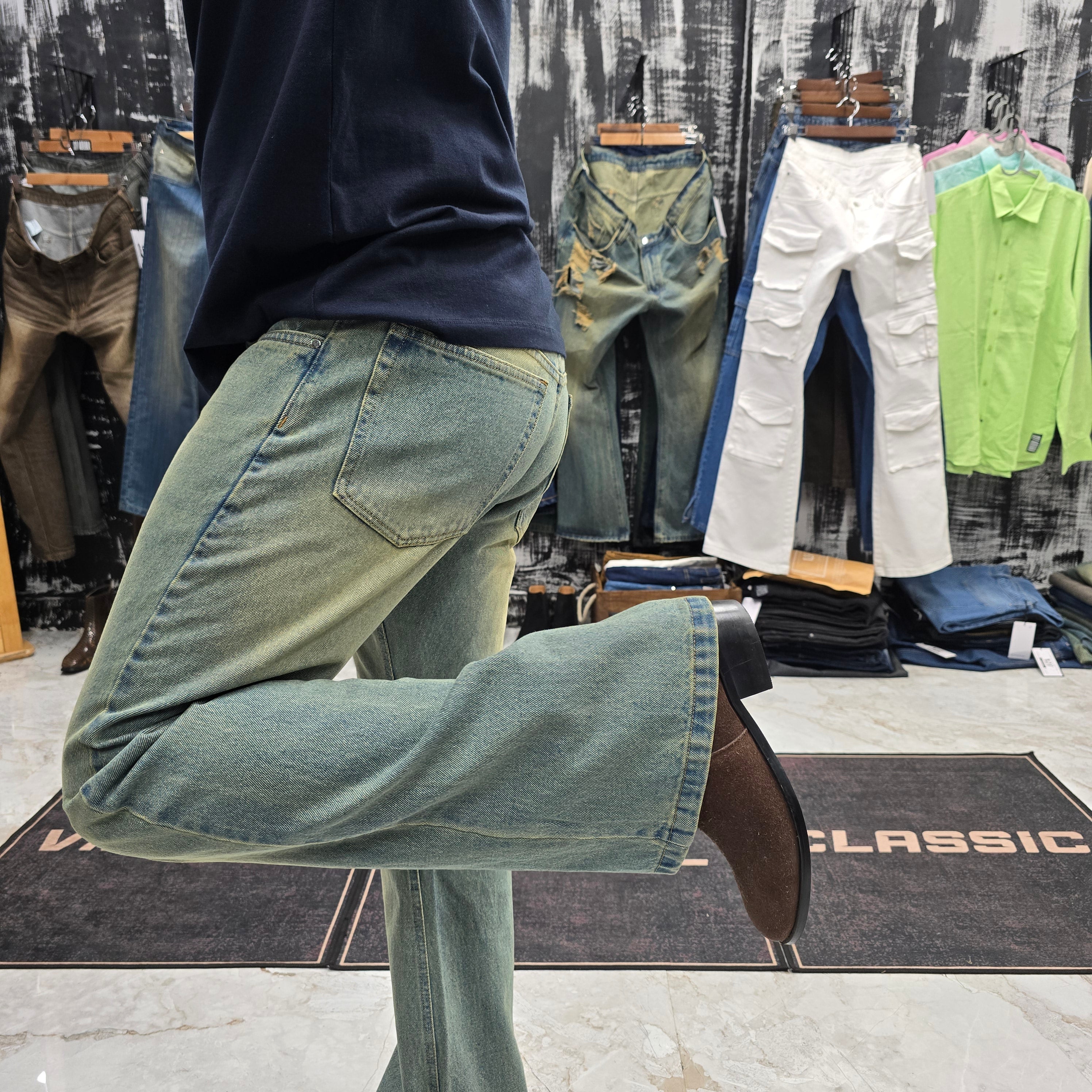 Sage Vintage Bootcut Jeans Faded Green Wash