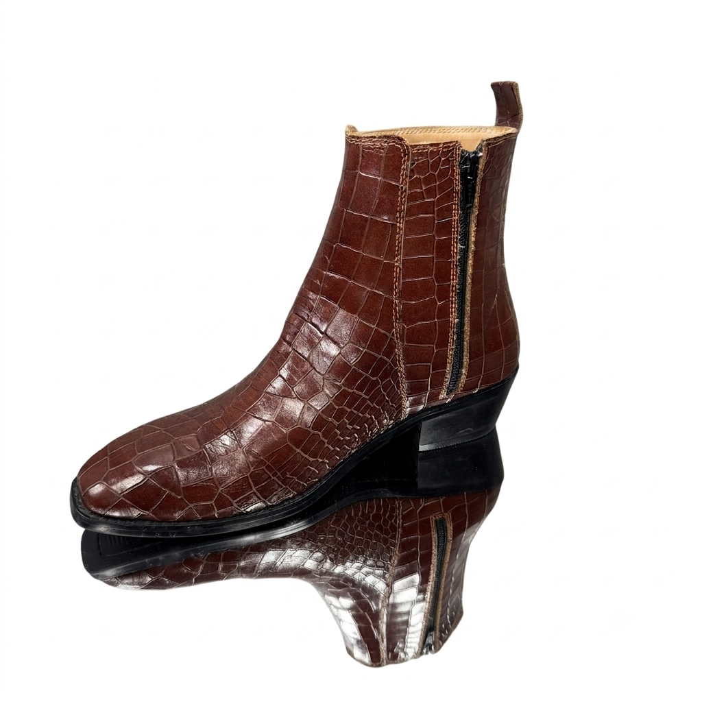 Cuban Boots In Croc Pattern Tan