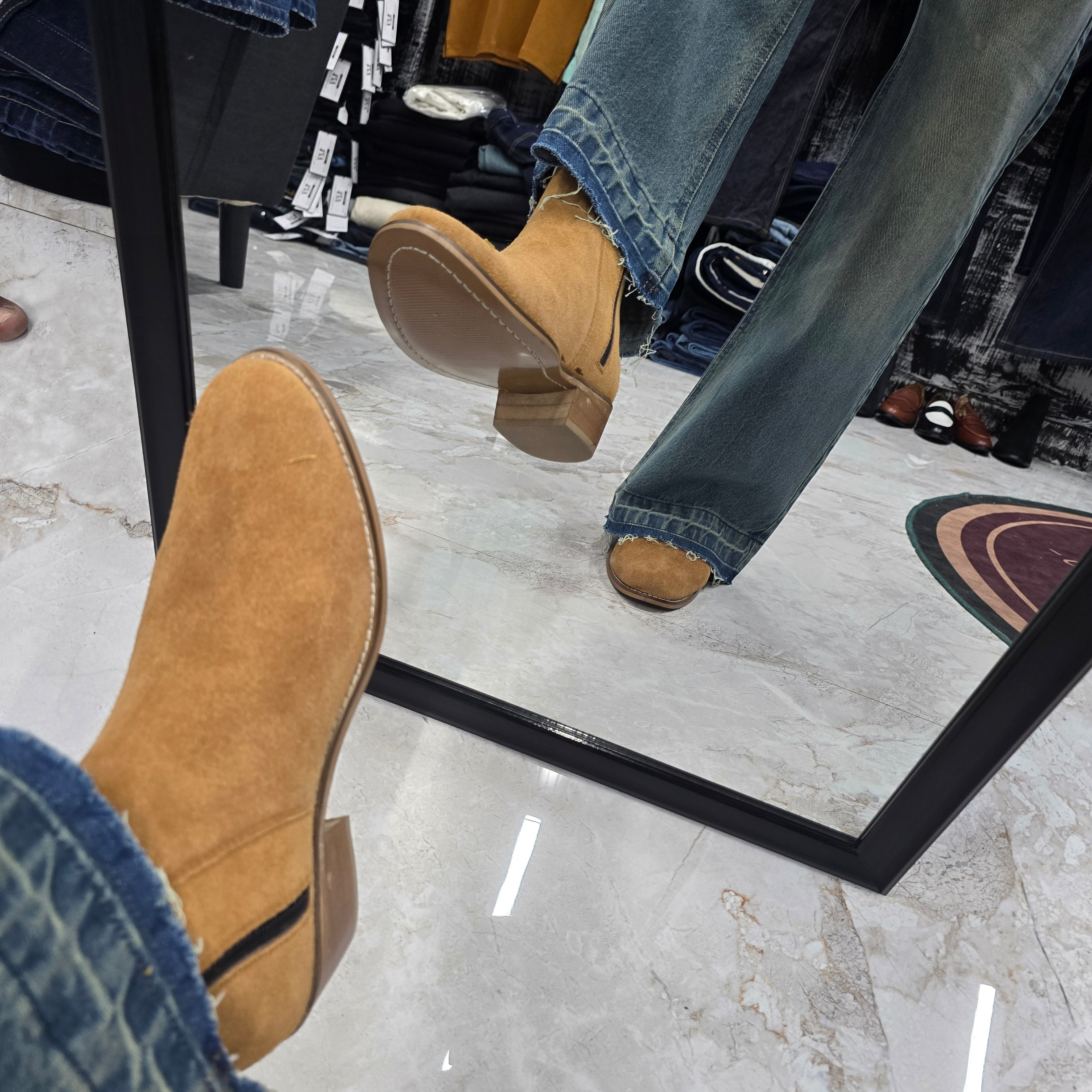 Camel brown Suede Leather Cuban