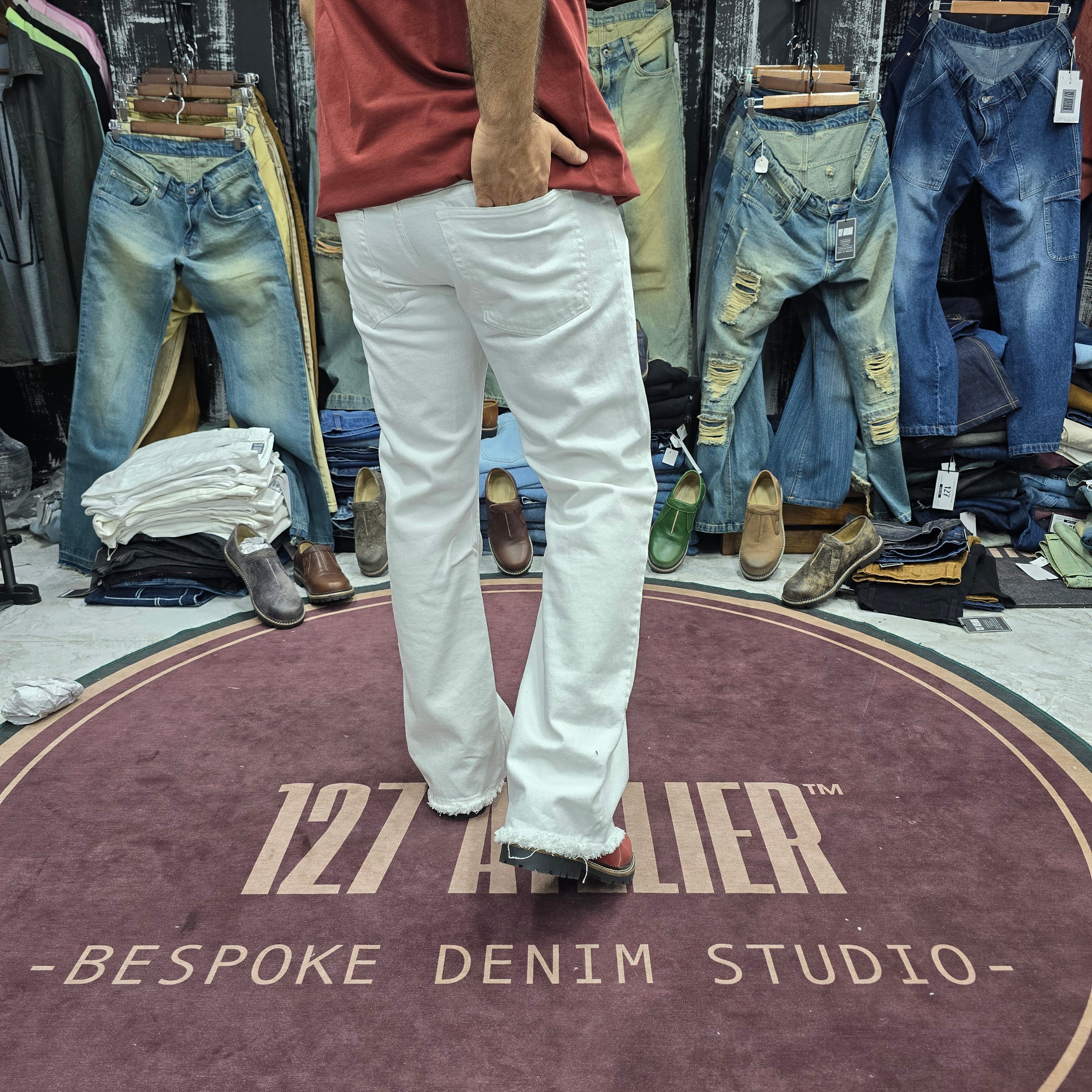 Classic White Rugged Flare Jeans