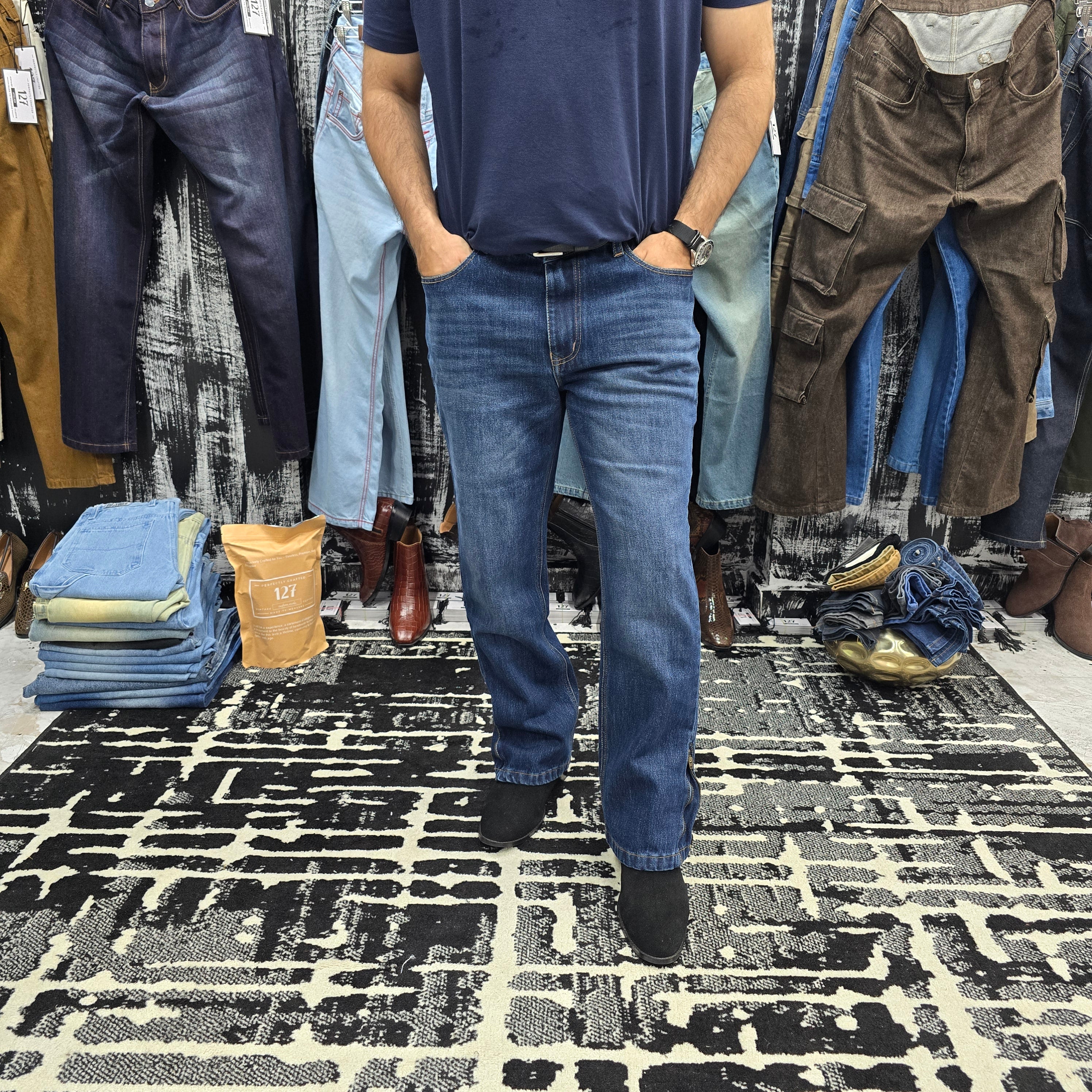 Vintage Blue Multifunctional Bottom Zip Jeans