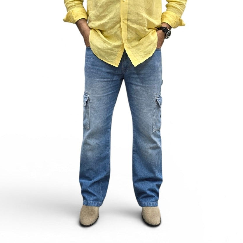 Skyline Utility Cargo Jeans In Light Blue Wash