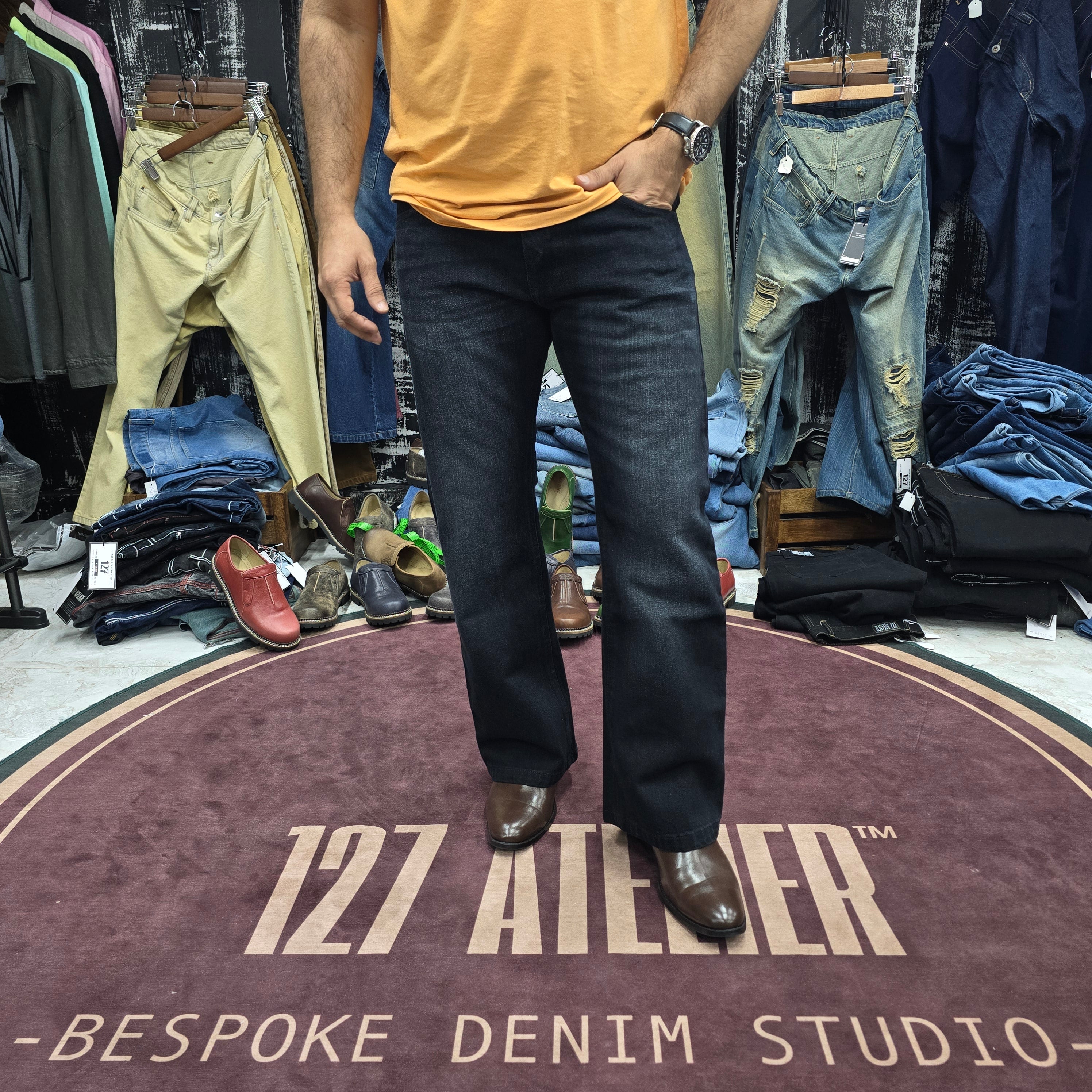 Semi Bootcut Jeans In Onyx Black Wash