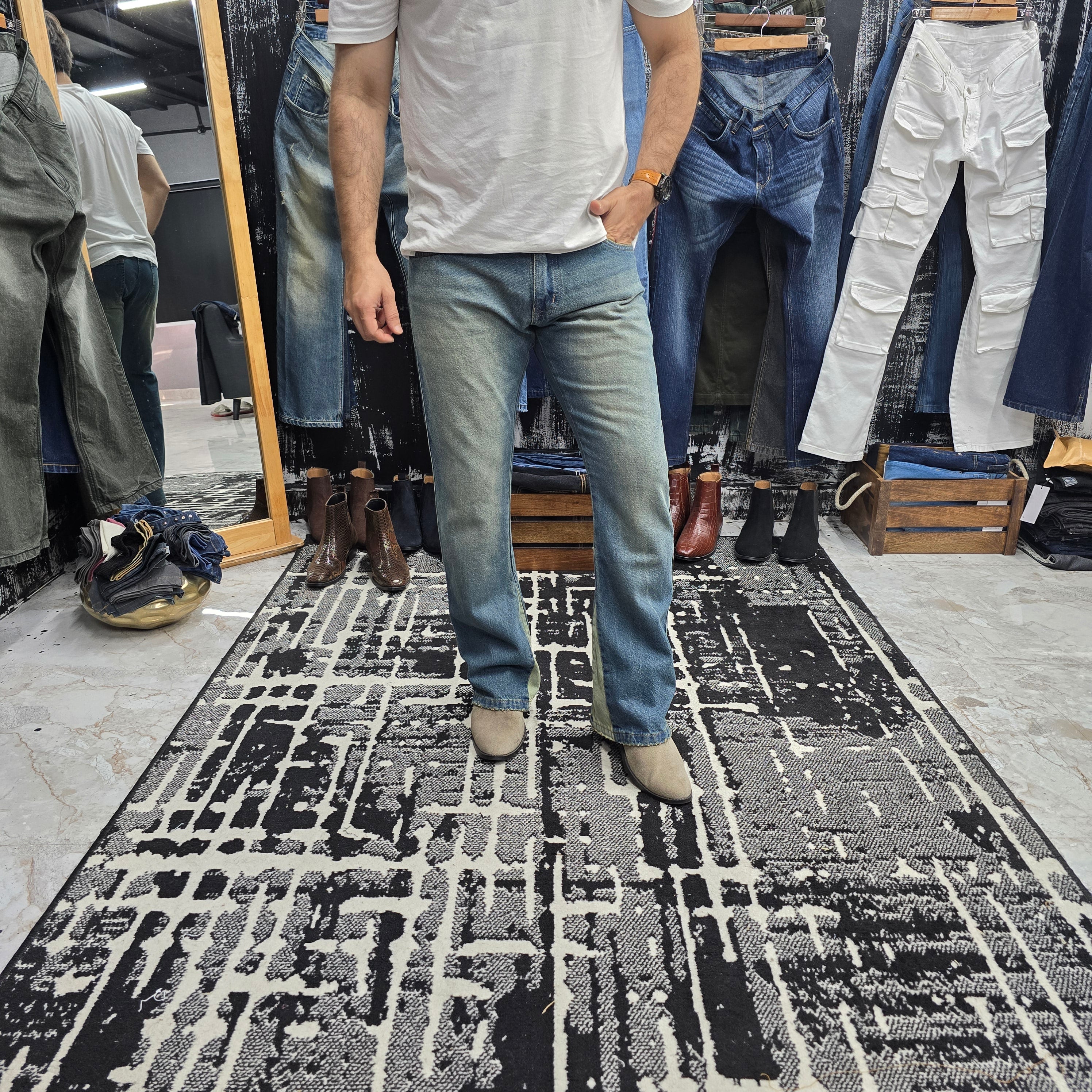 Contrast Panel Bootcut Jeans
