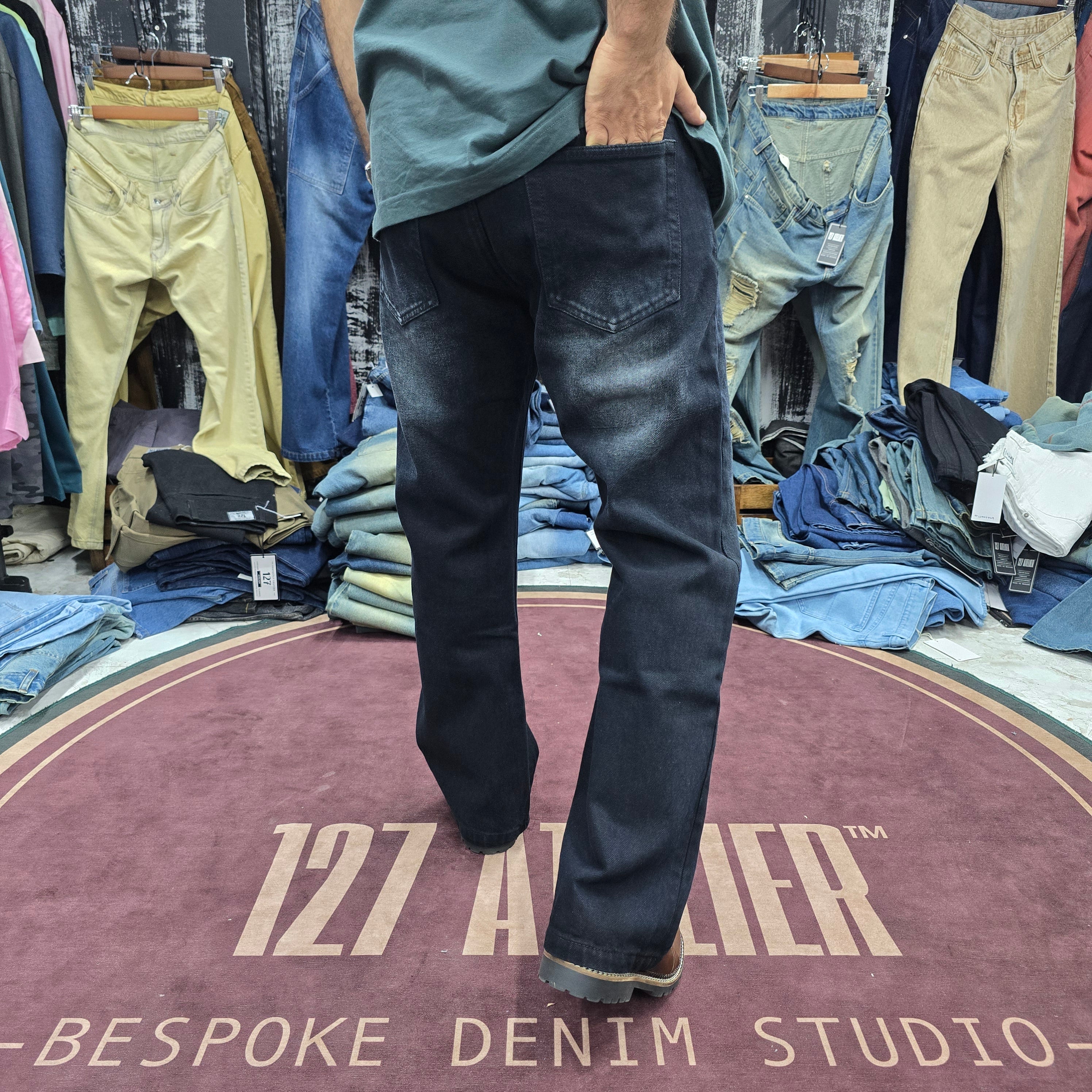 Japanese Selvedge Bootcut Jeans In Washed Black