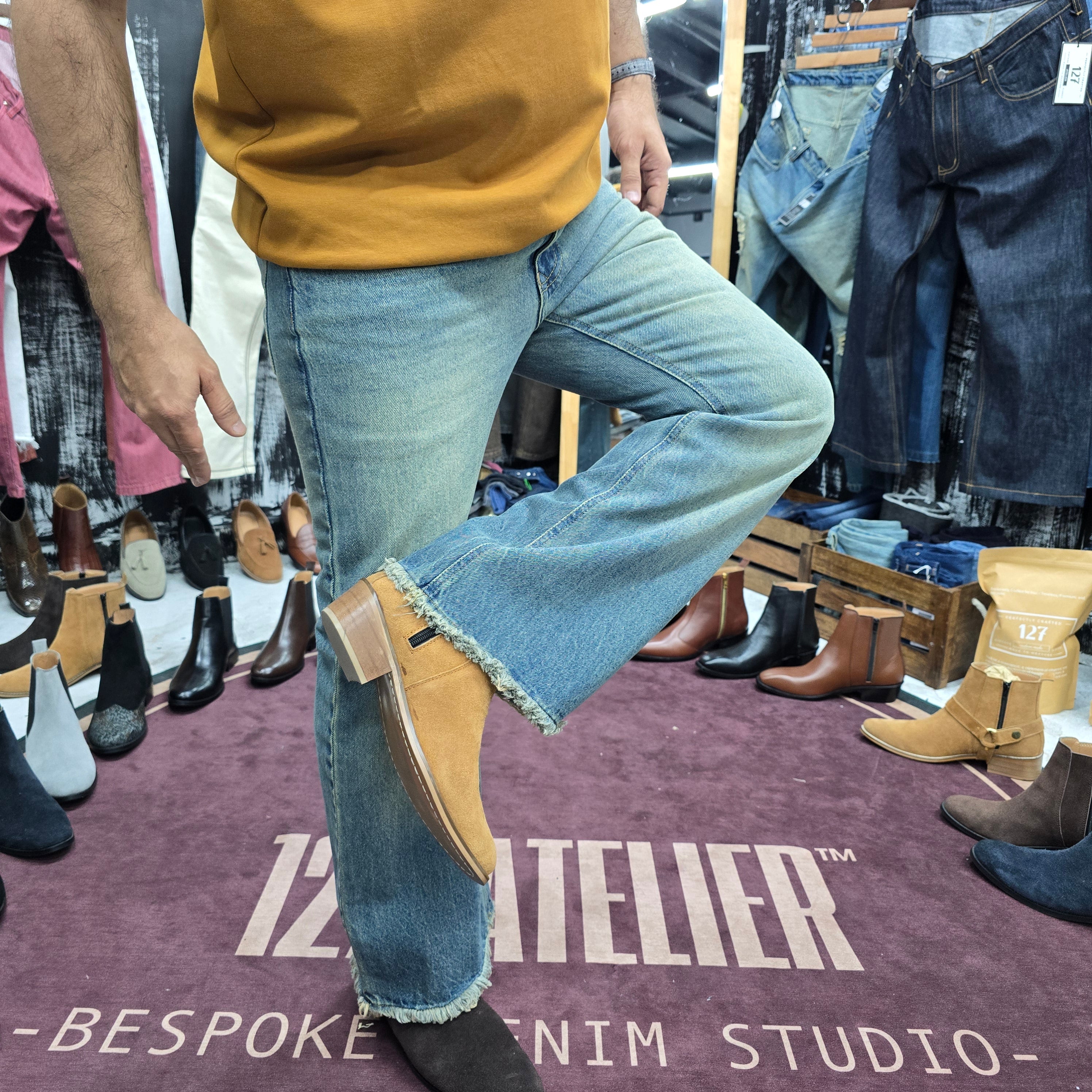 Vintage Fade Frayed Bootcut Jeans