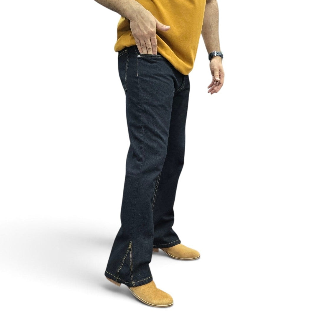 Jet Black Zip-Hem Bootcut Jeans