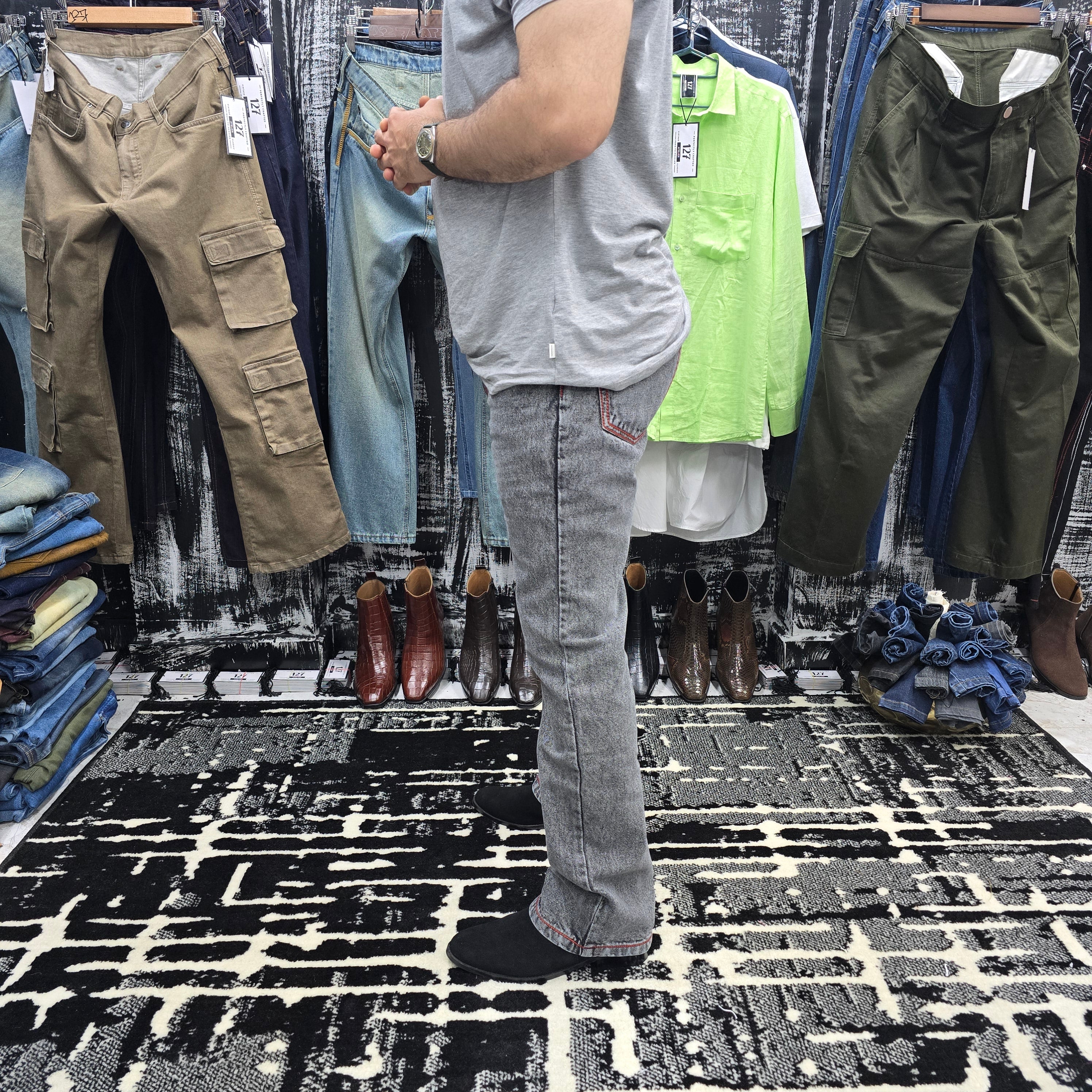 Ash Black Contrast Stitch Semi Bootcut Jeans