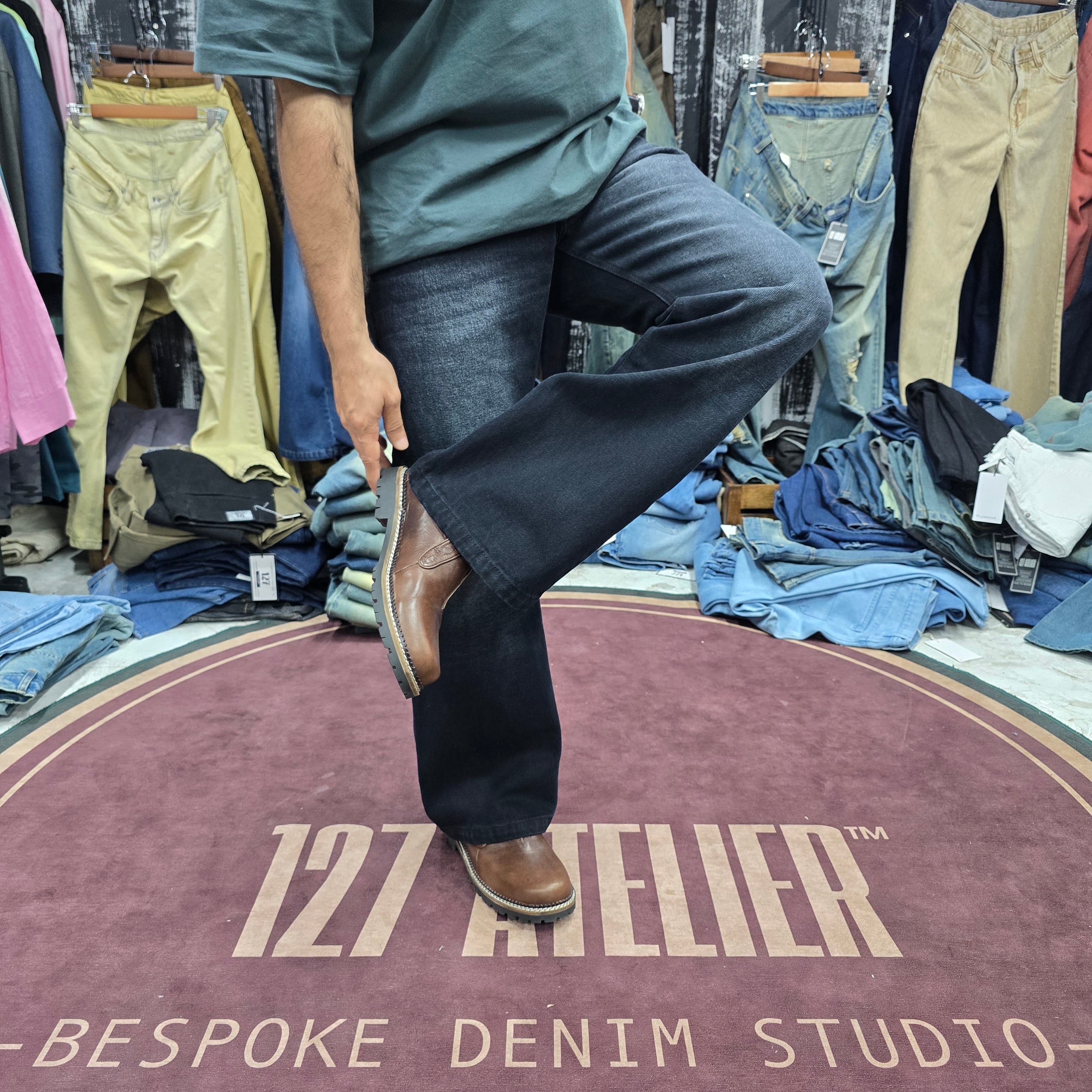 Japanese Selvedge Bootcut Jeans In Washed Black