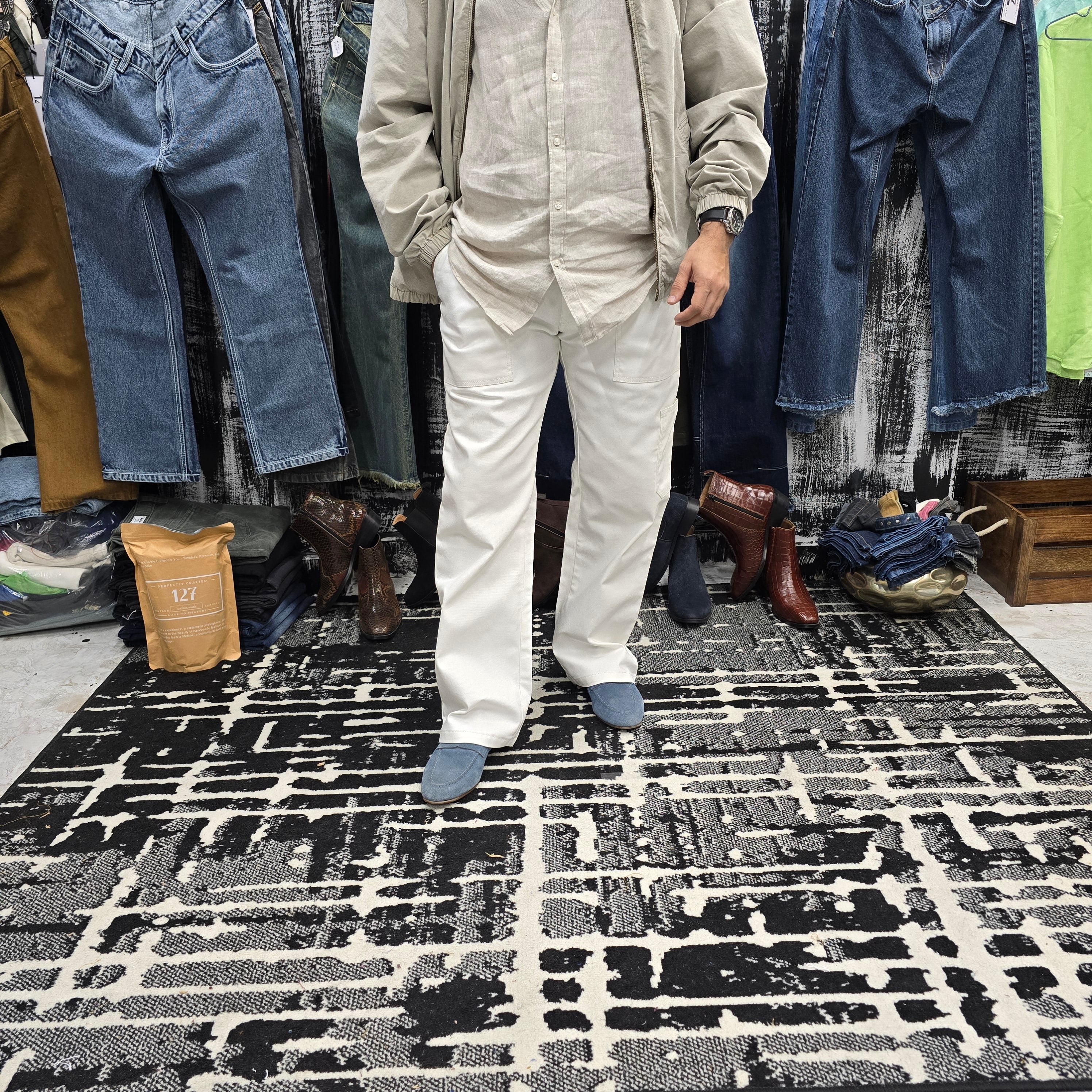 Arctic White Utility Carpenter Jeans