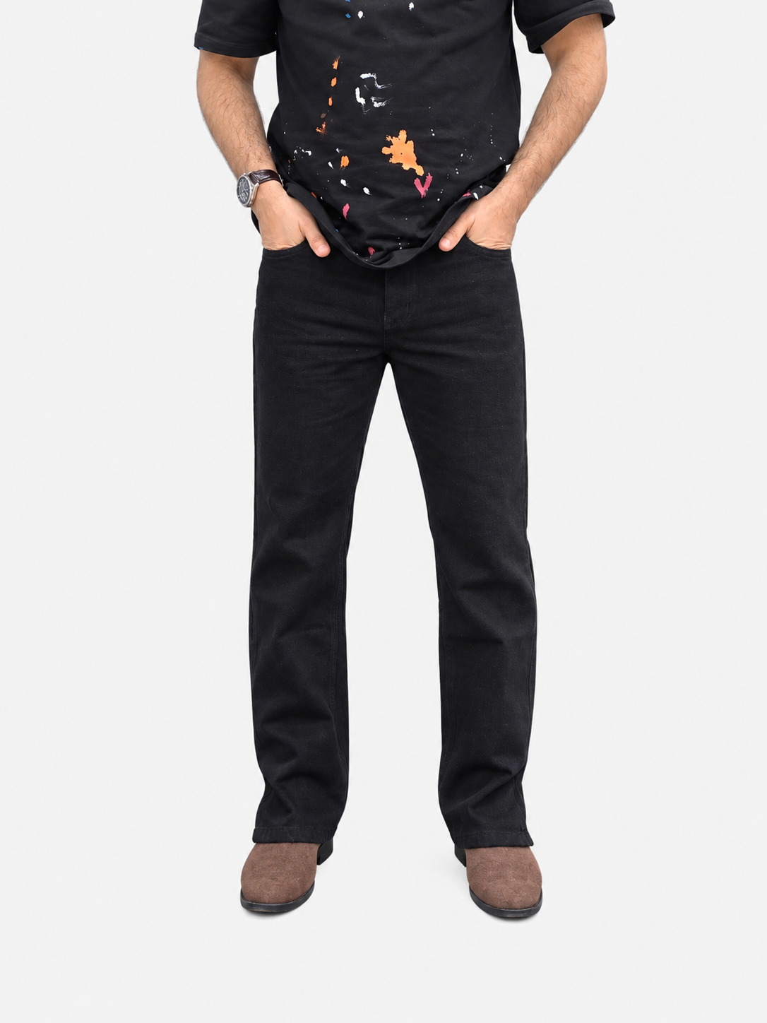 Jet Black Multifunctional Bottom Zip Jeans