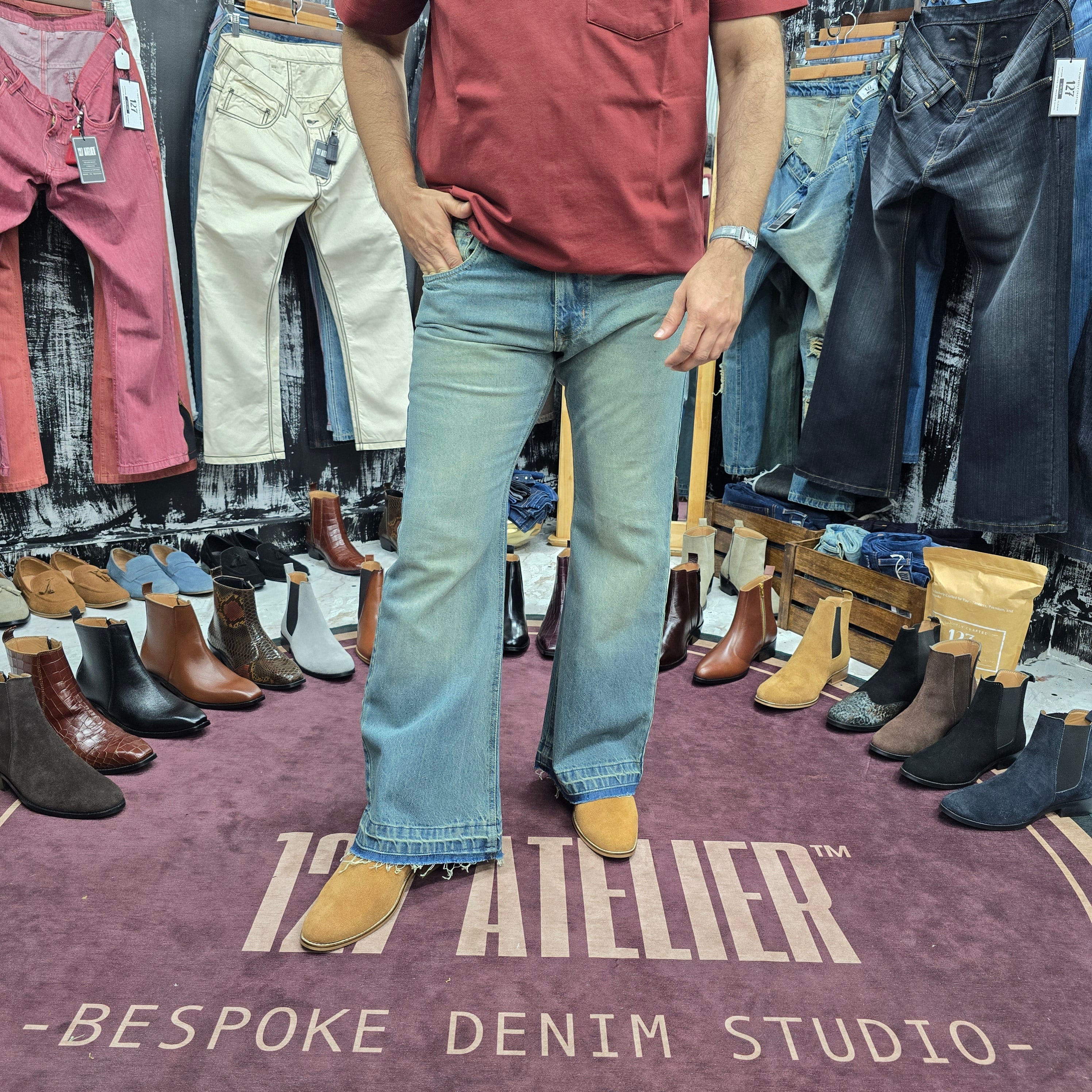 Vintage Sky Wash Frayed Hem Bootcut Jeans