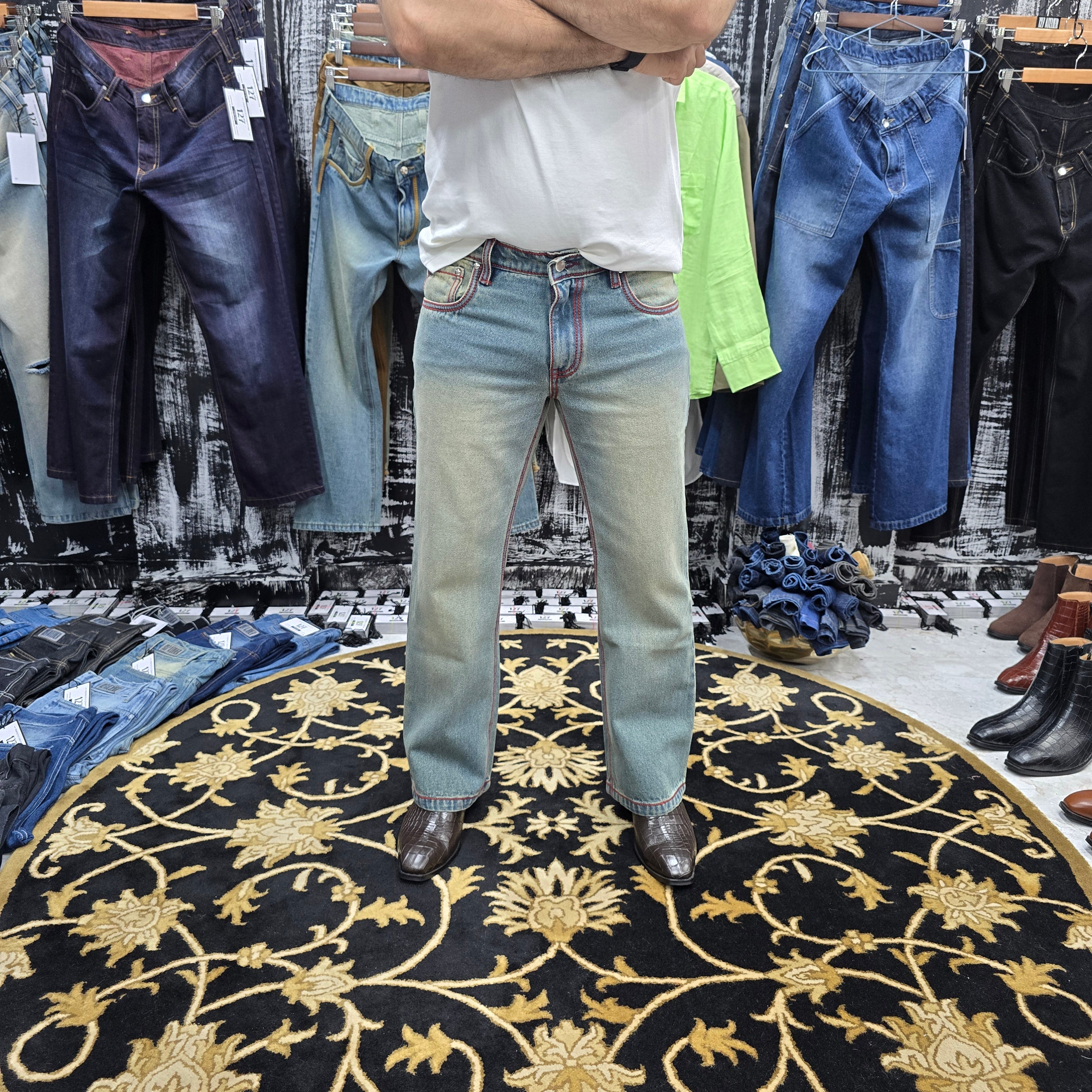 Vintage Ice Blue Bootcut Jeans With Red Contrast Stitch Edition