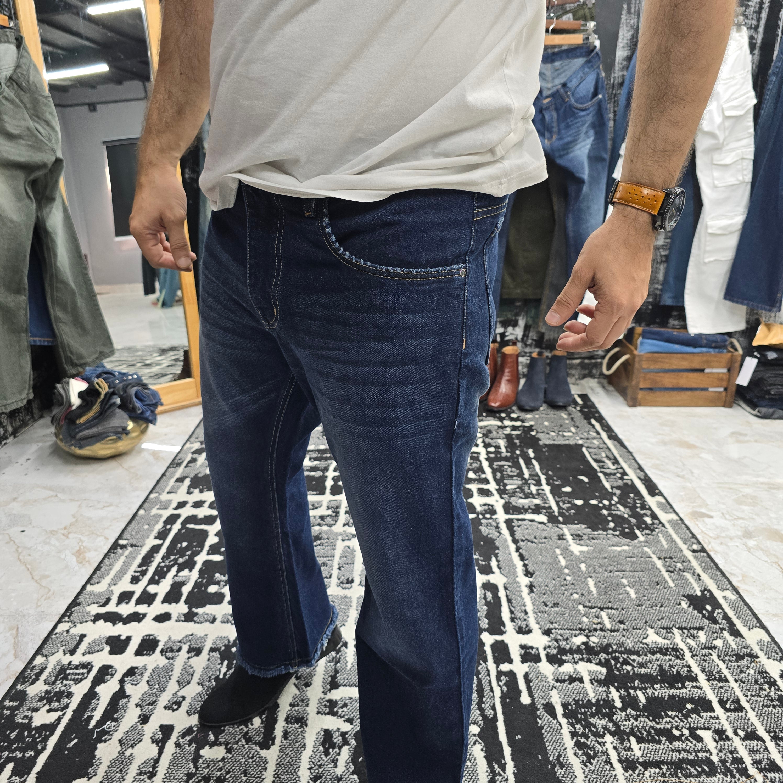 Midnight Indigo Semi Bootcut Jeans With Raw Hem Edition