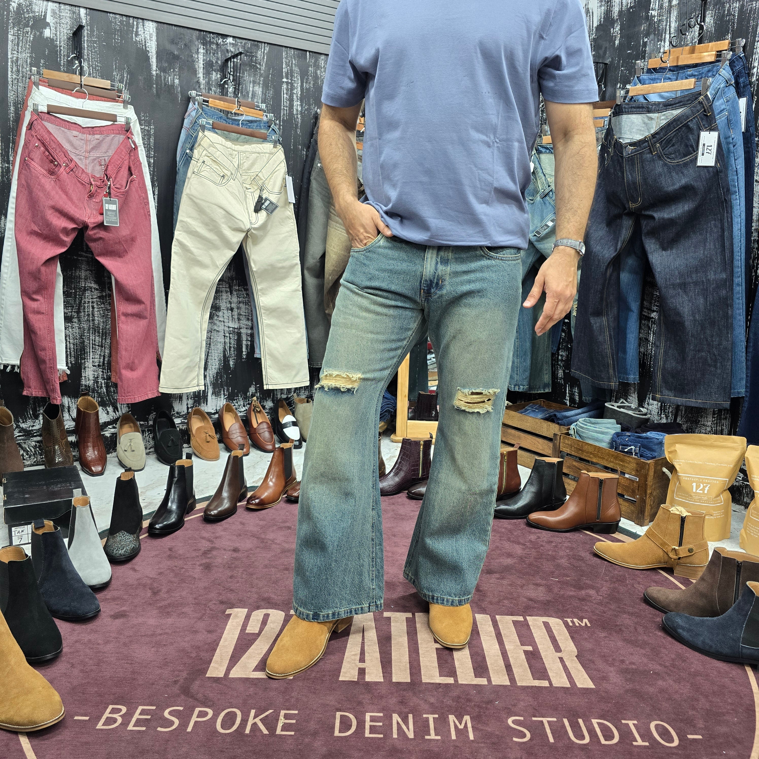 Rogue Distressed Bootcut Jeans Vintage Blue Wash