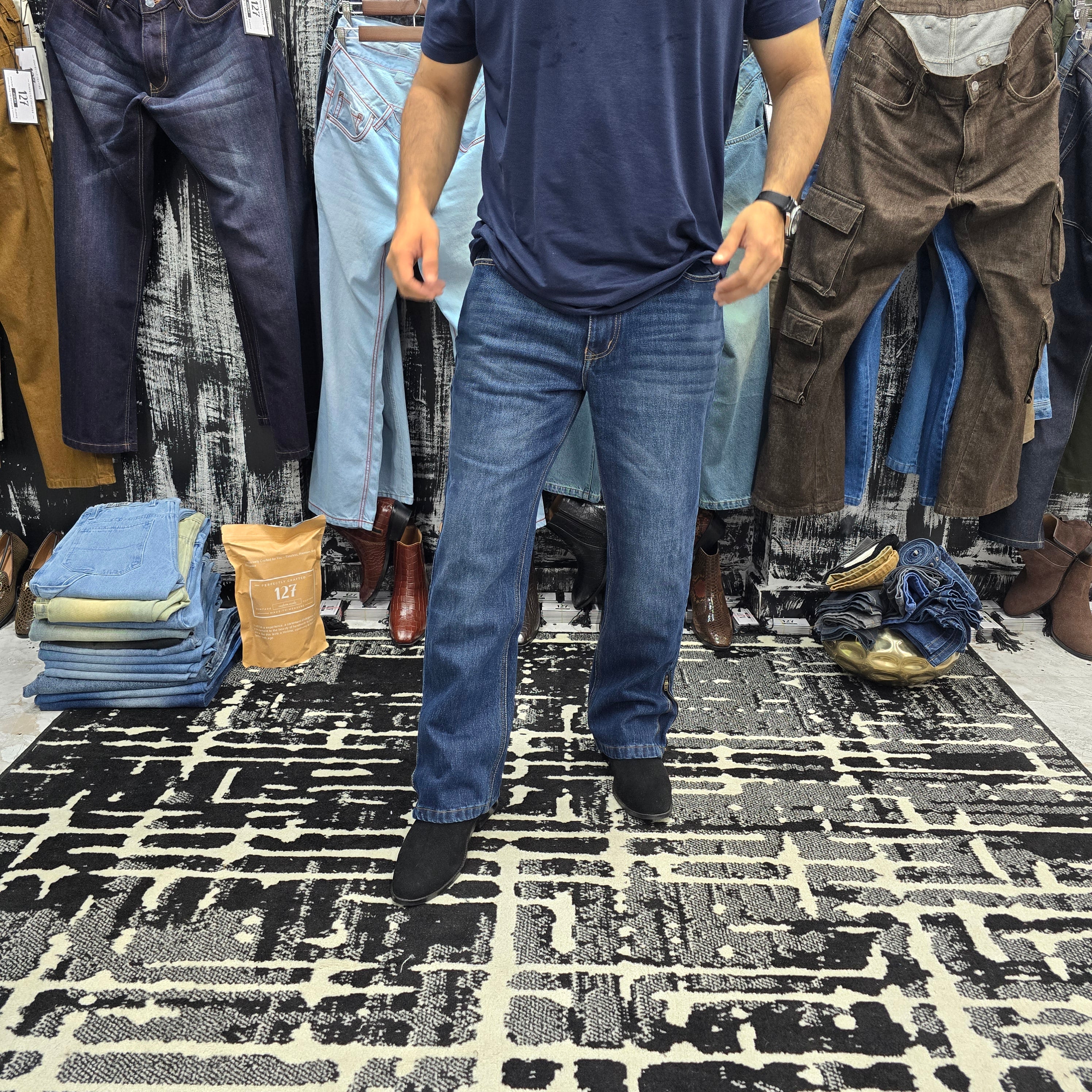 Vintage Blue Multifunctional Bottom Zip Jeans