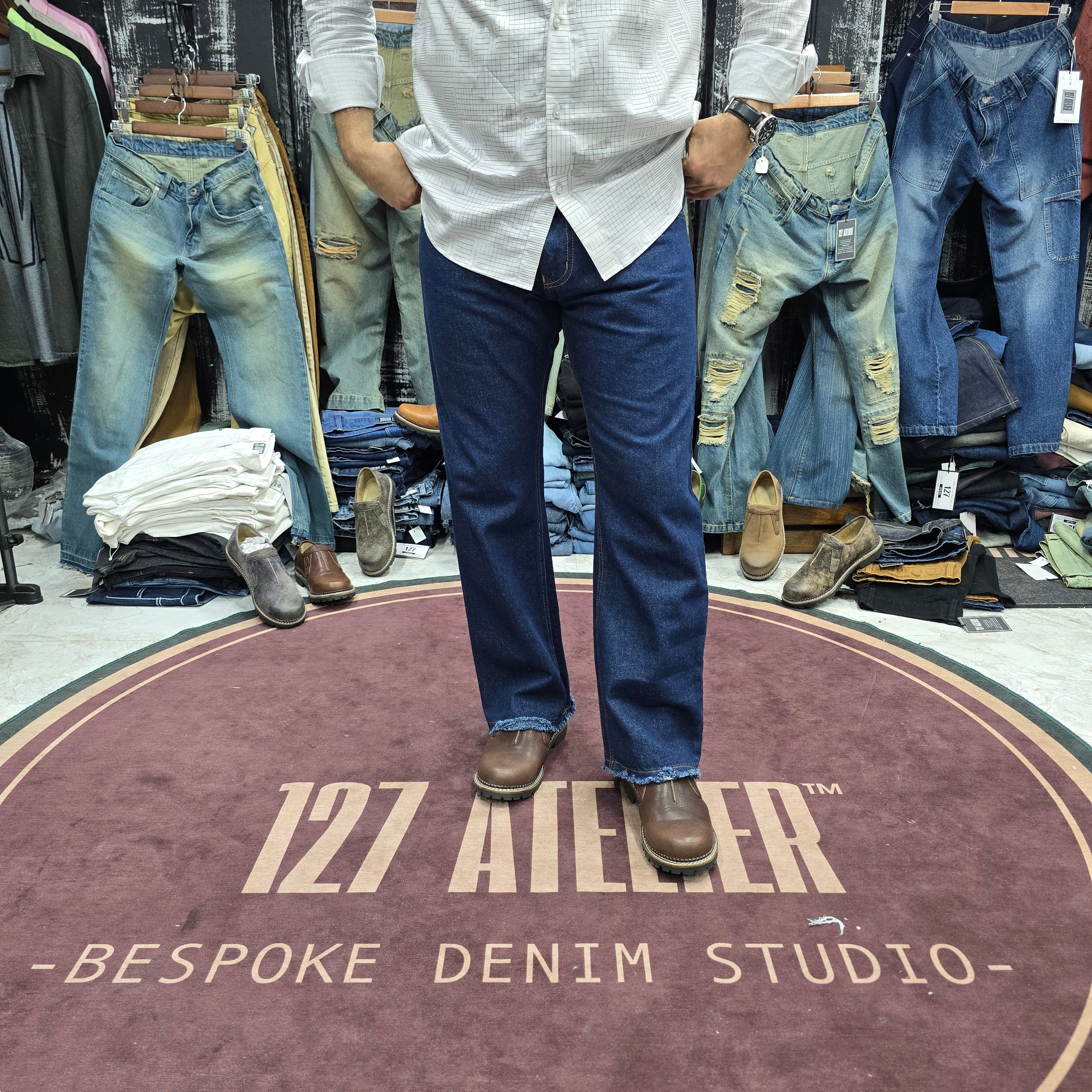Deep Indigo Straight Fit Jeans With Rugged Frayed Hem