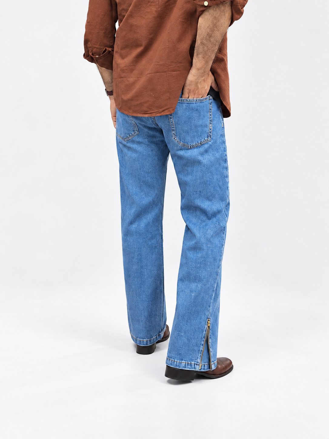 Mid Blue Side-Zip Bootcut Jean