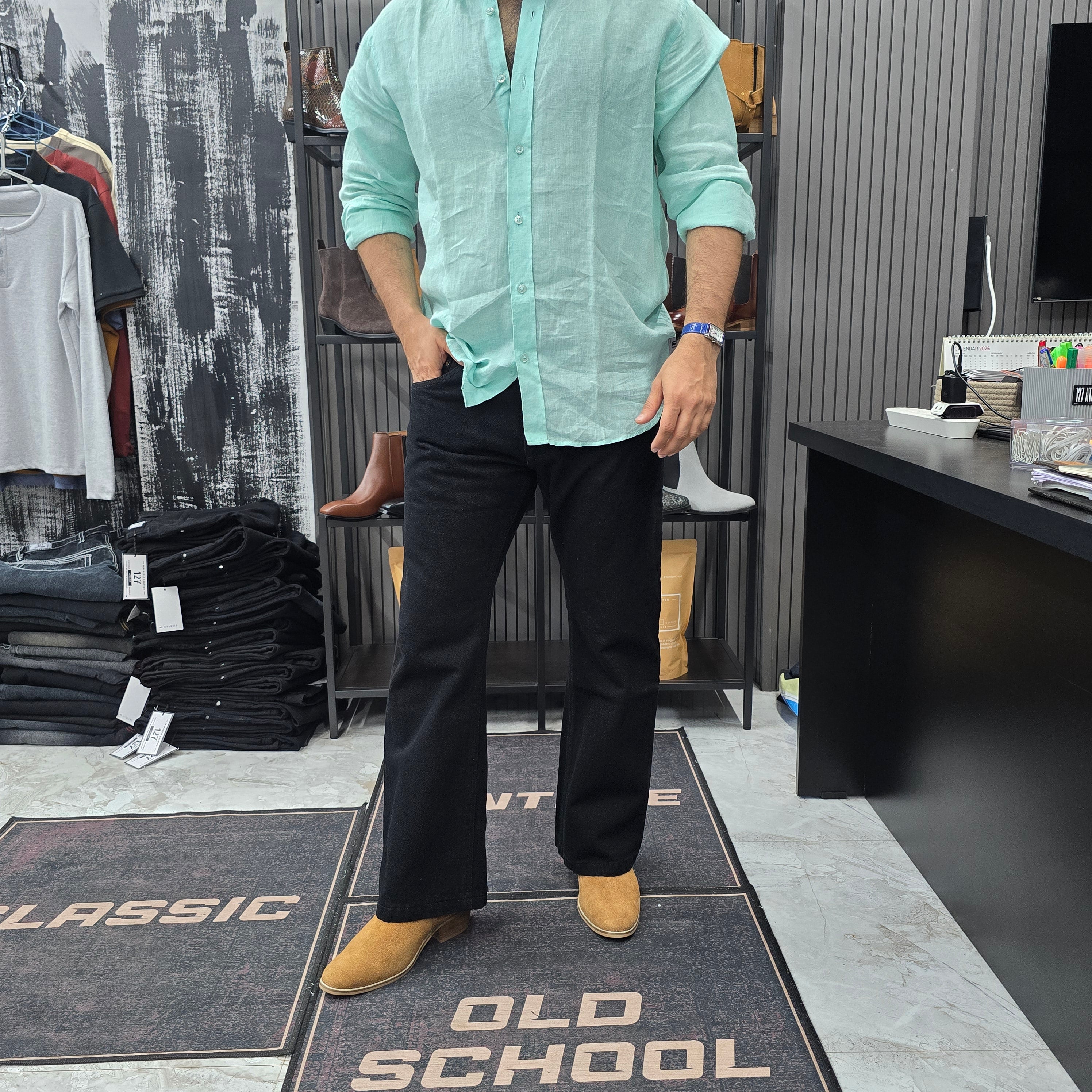 Semi Bootcut Jeans In Jet Black