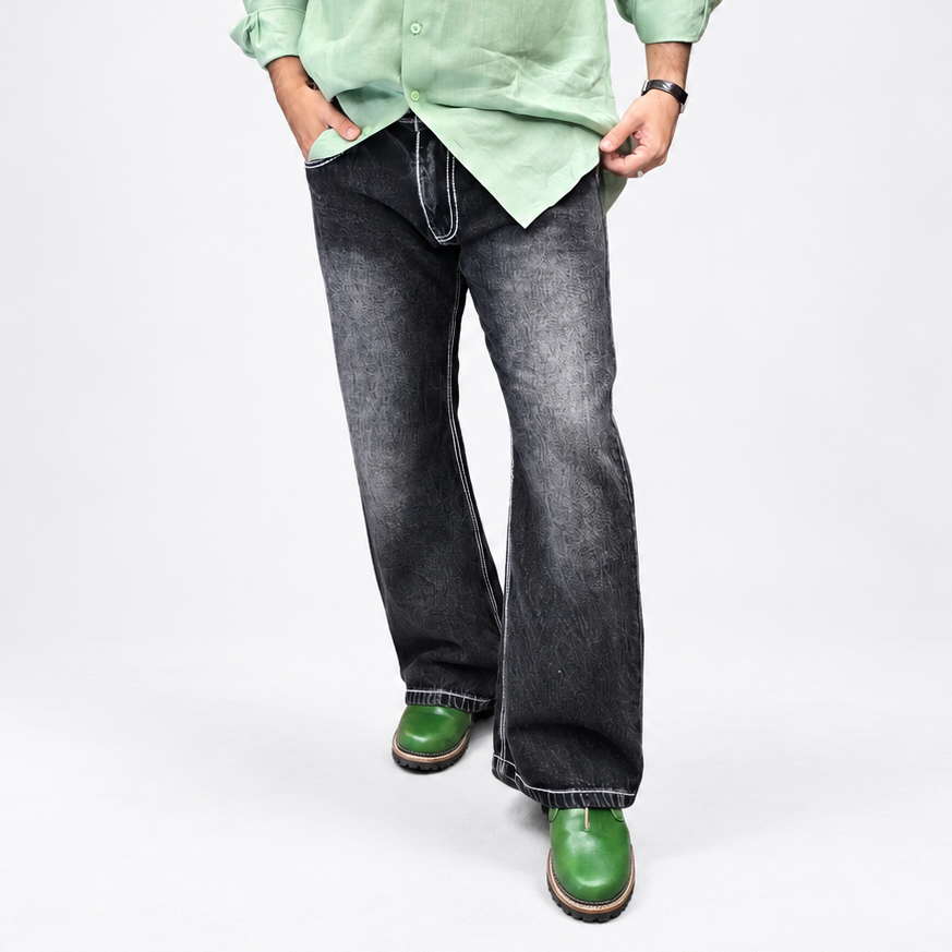 Black Burnt Cloud Bootcut Jeans