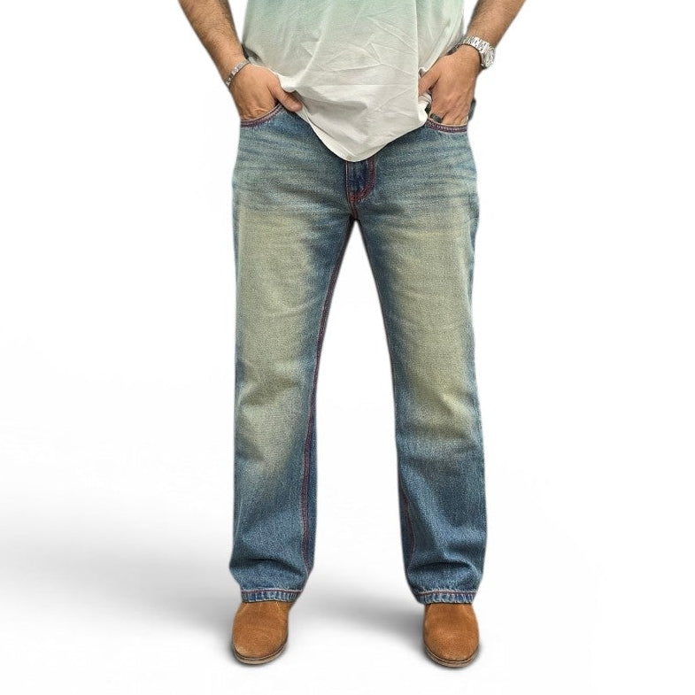 Vintage Ice Blue Semi Bootcut Jeans With Contrast Stitch Edition