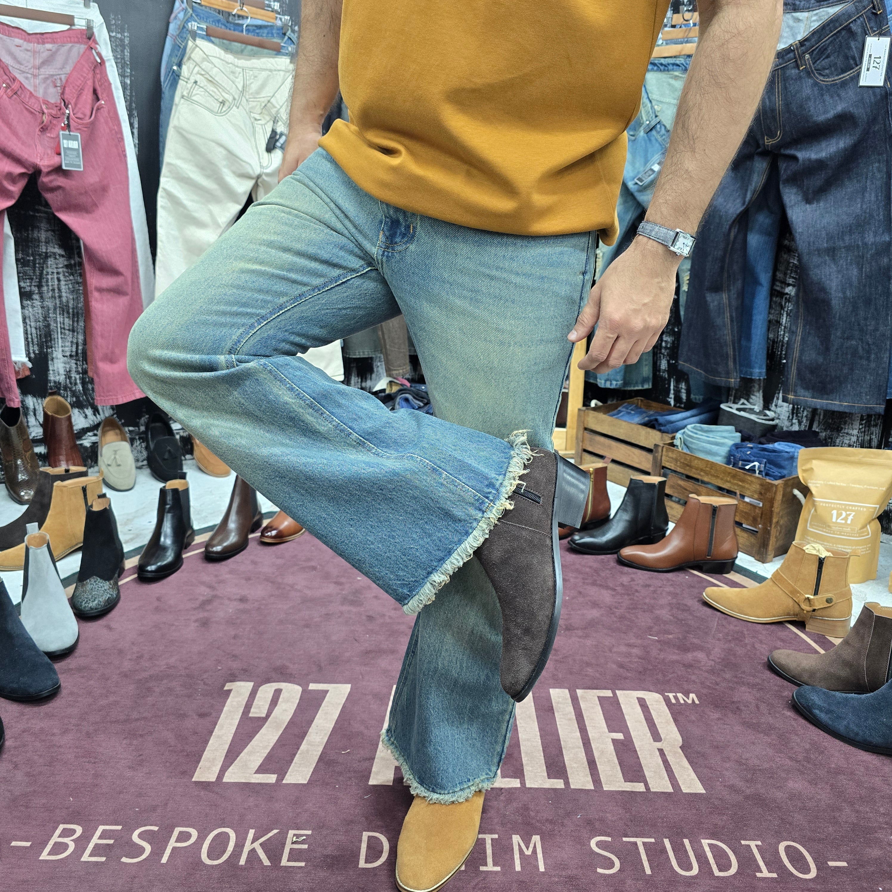 Vintage Fade Frayed Bootcut Jeans