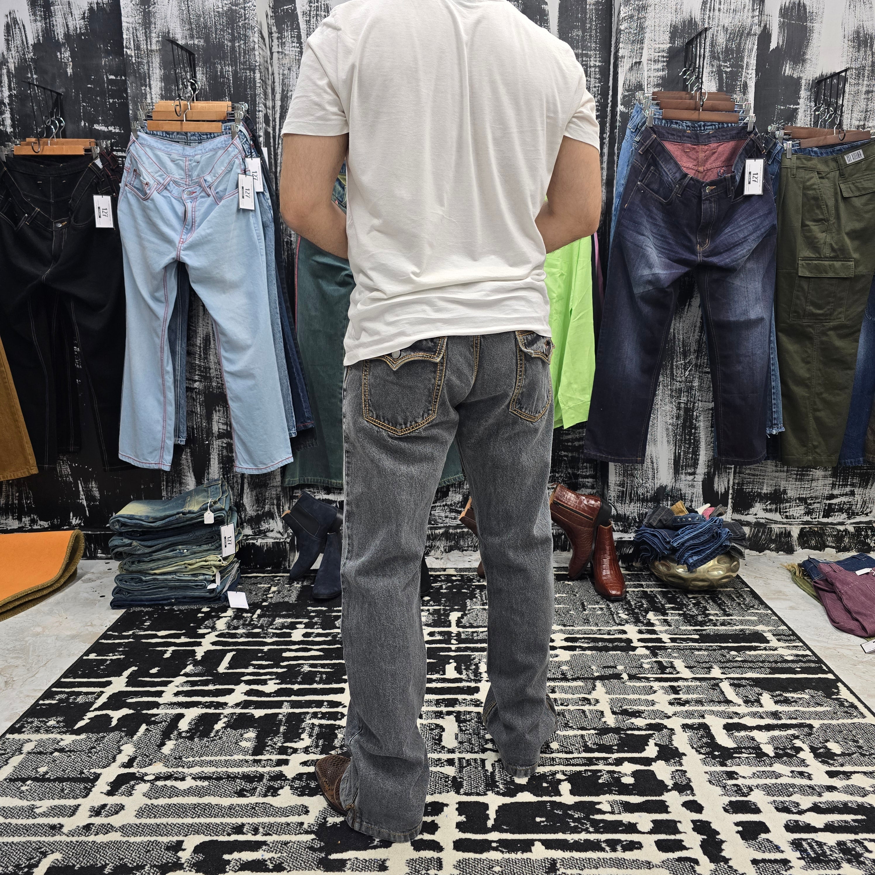 Ash Grey Vintage Wash Multifunctional Bottom Zip Jeans