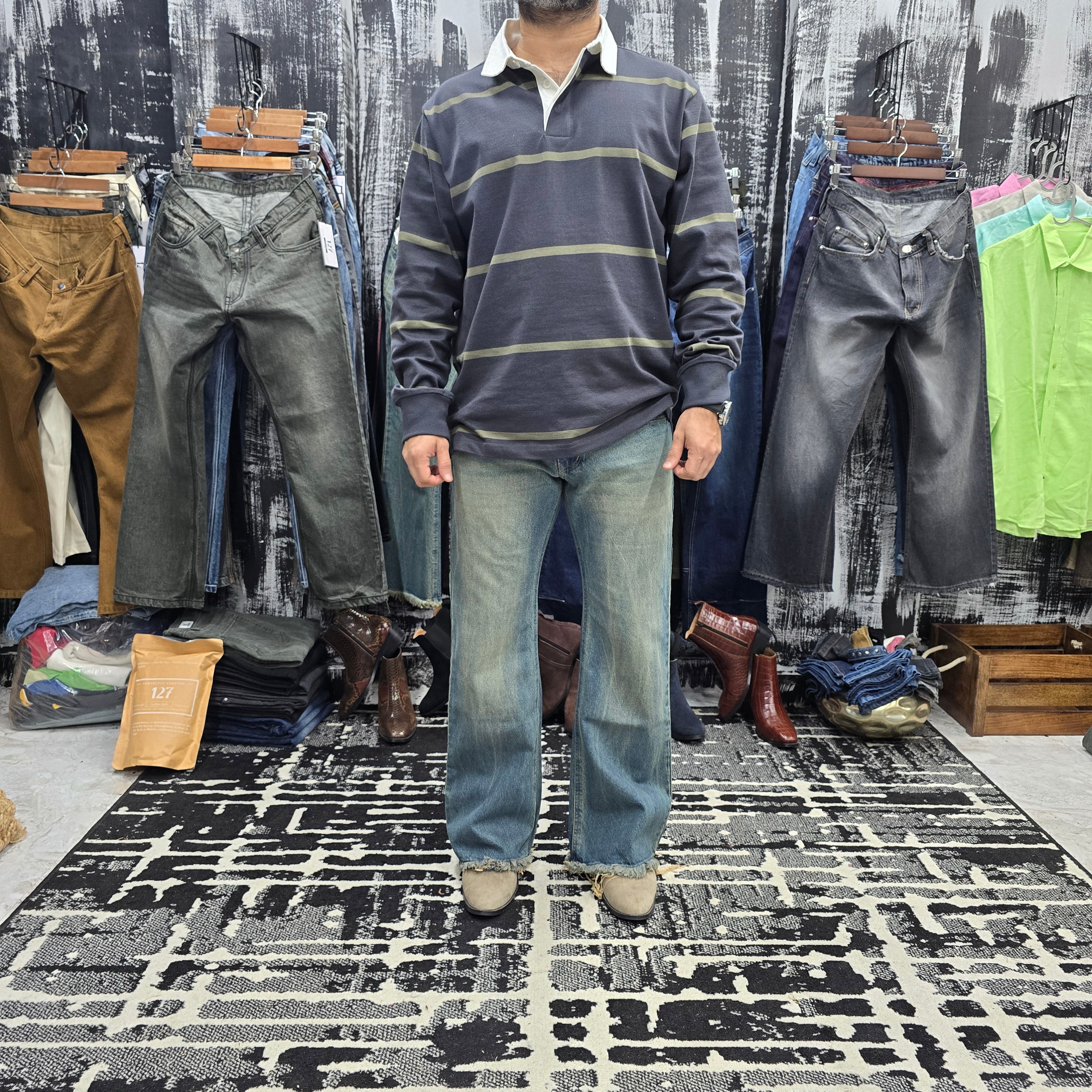 Vintage Fade Frayed Hem Bootcut Jeans