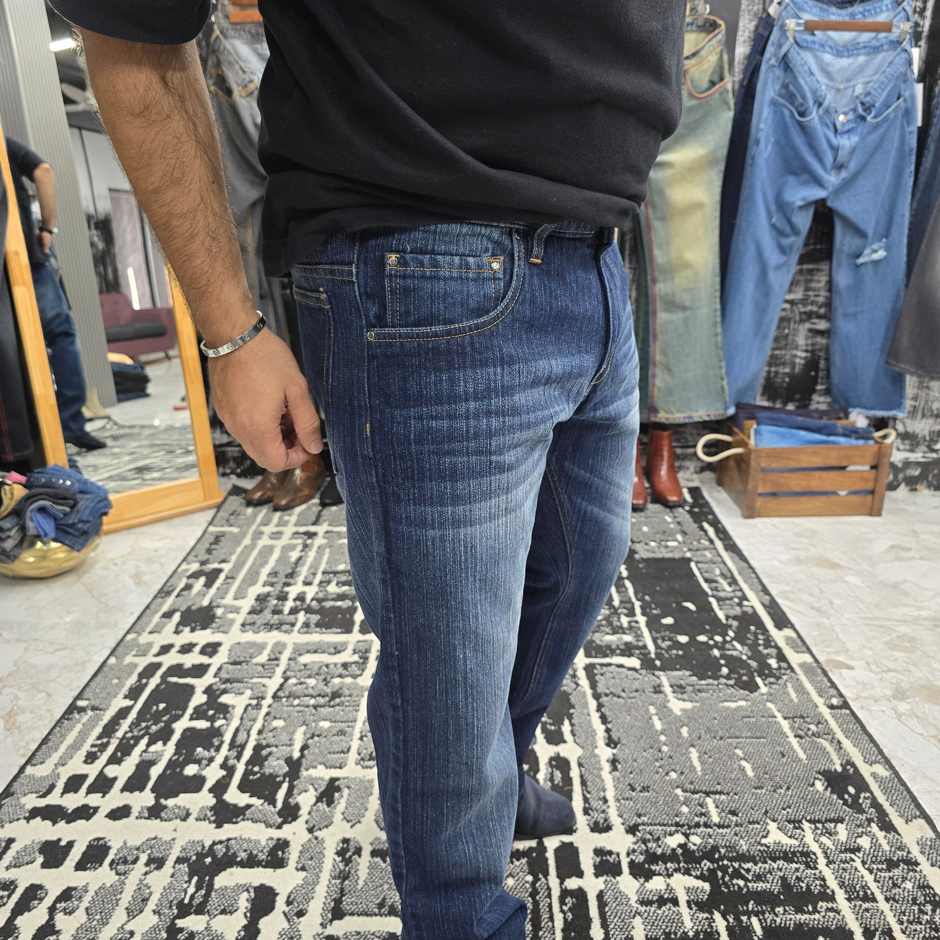 Classic Slub Denim Semi Bootcut Jeans