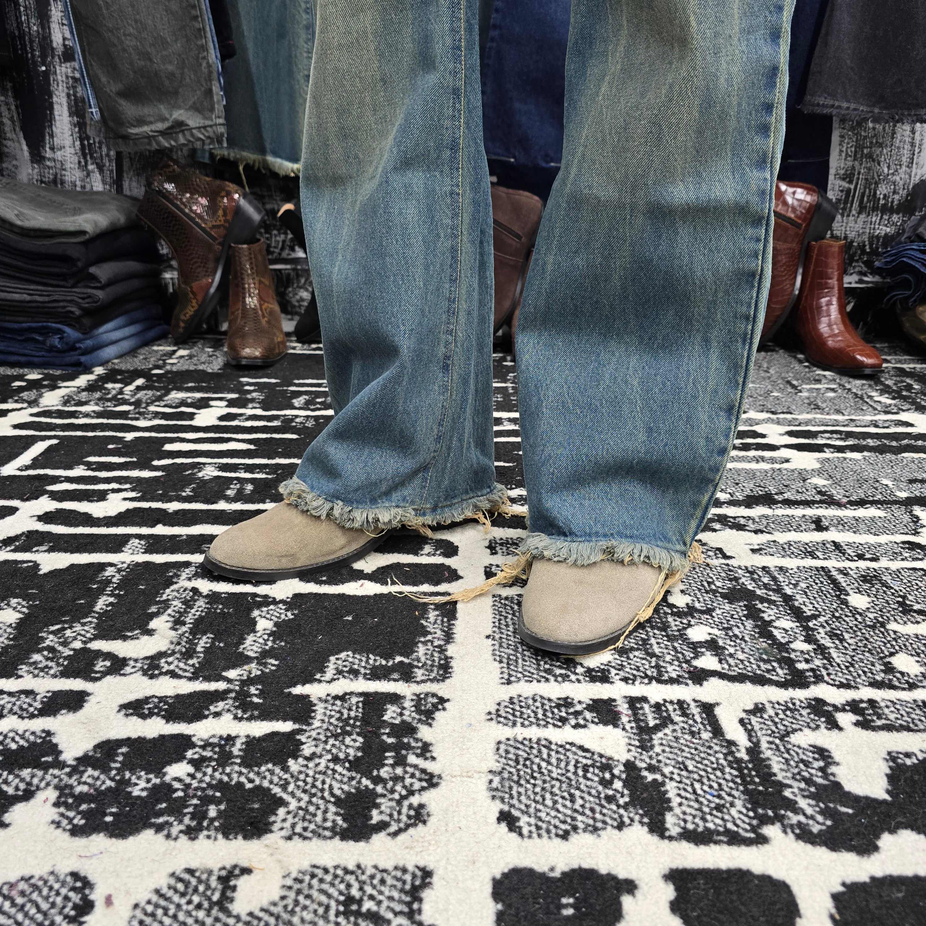 Vintage Fade Frayed Hem Bootcut Jeans