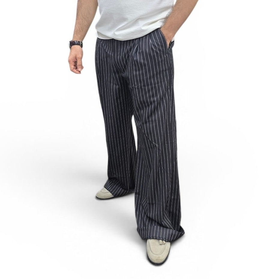 Midnight Pinstripe Wide Leg Trousers