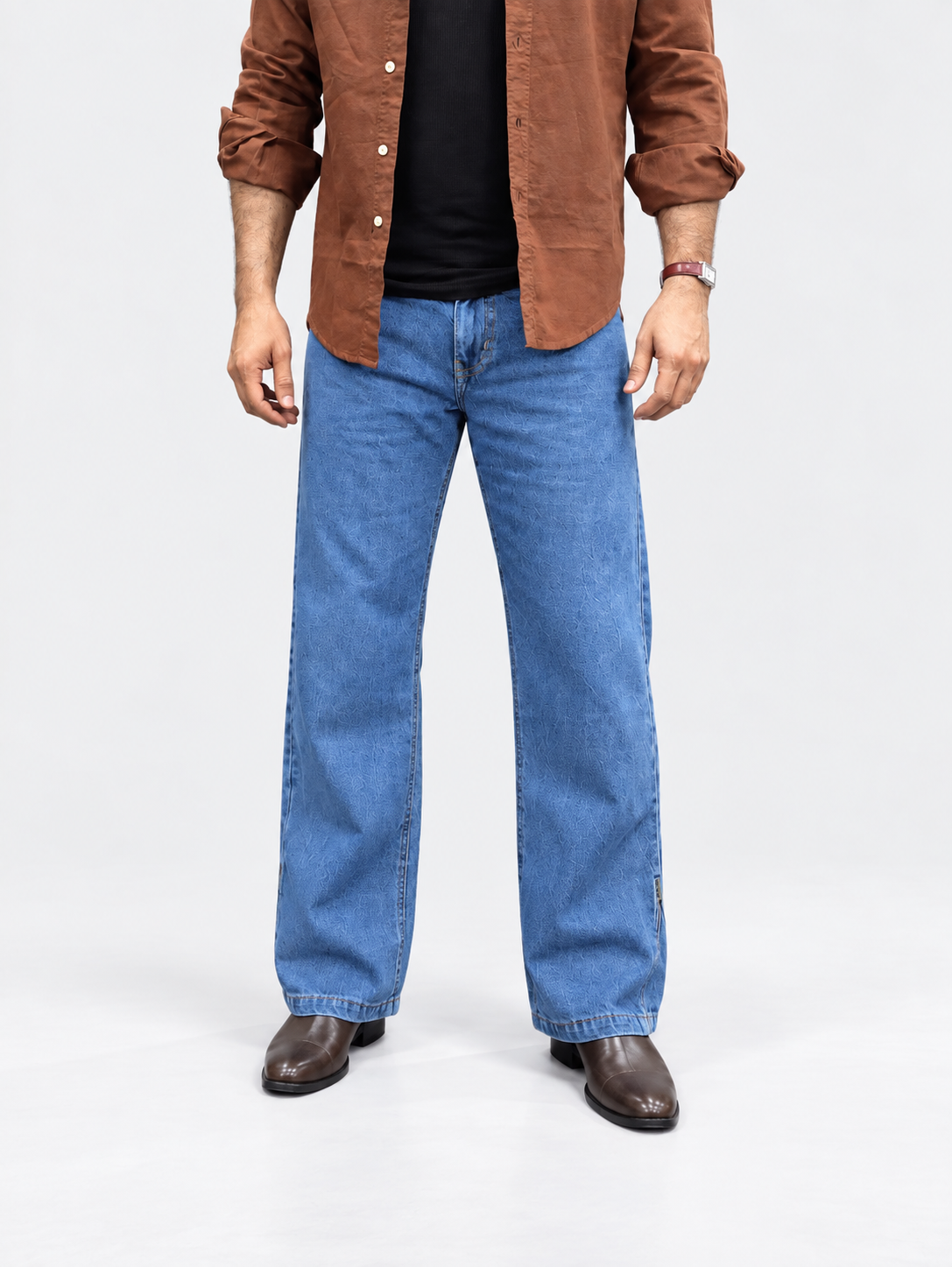 Mid Blue Side-Zip Bootcut Jean