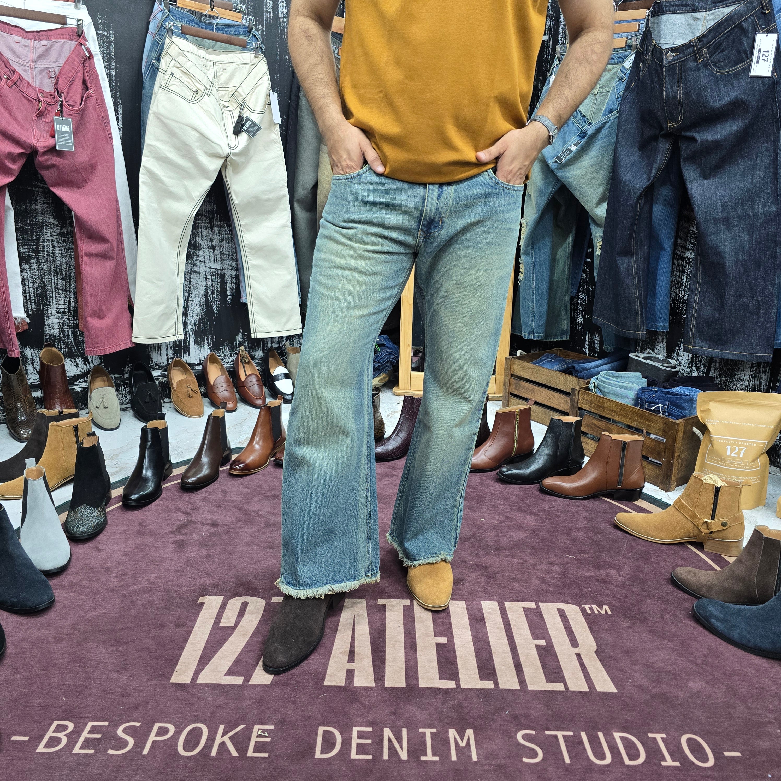 Vintage Fade Frayed Bootcut Jeans