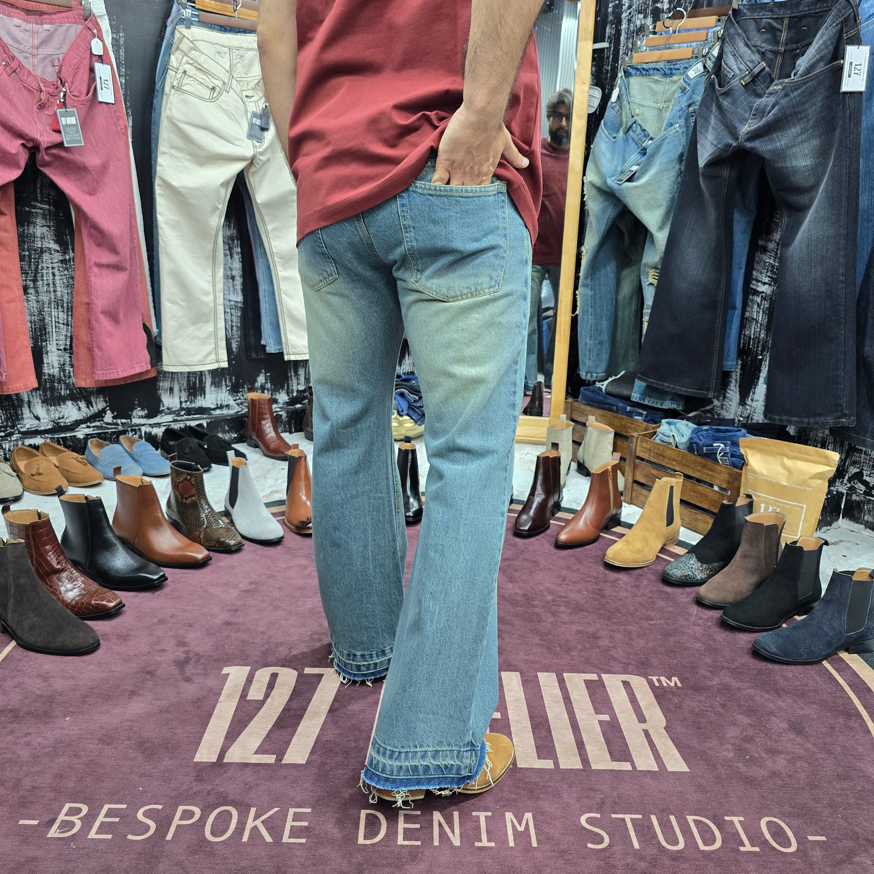 Vintage Sky Wash Frayed Hem Bootcut Jeans