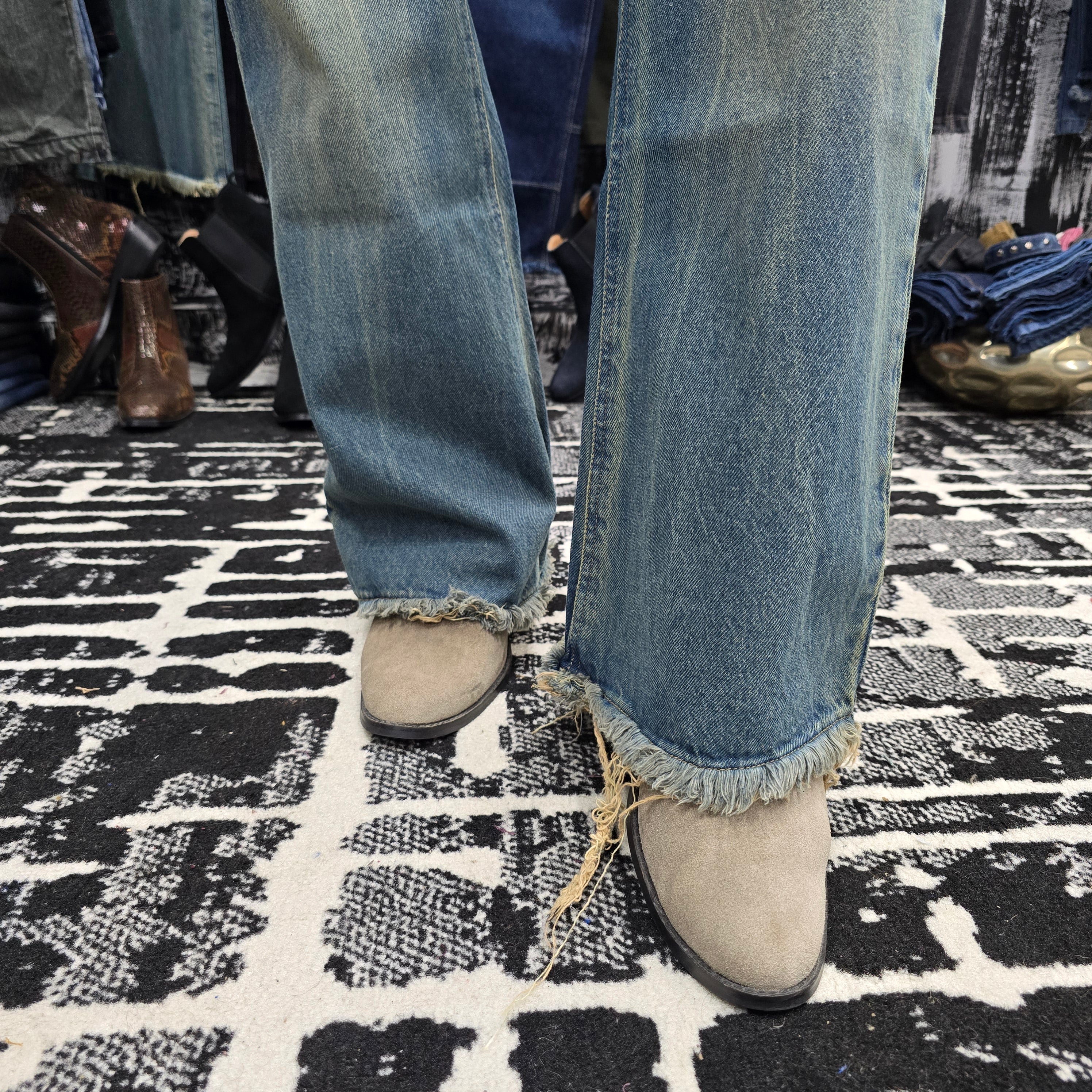 Vintage Fade Frayed Hem Bootcut Jeans