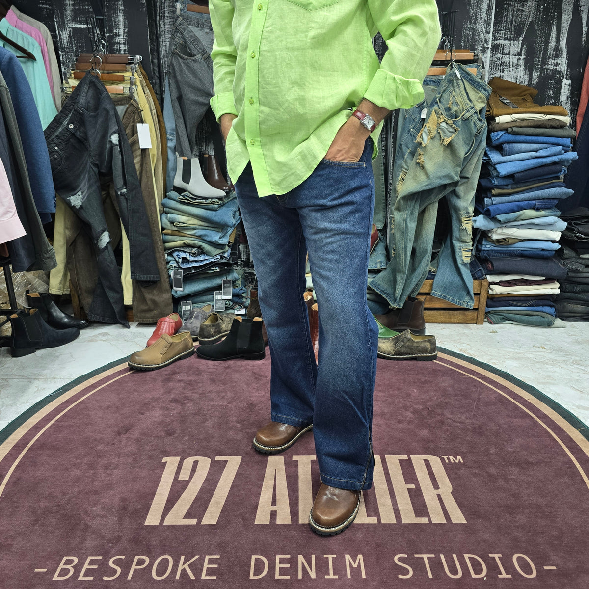Deep Blue Bootcut Jean with Side Zippers
