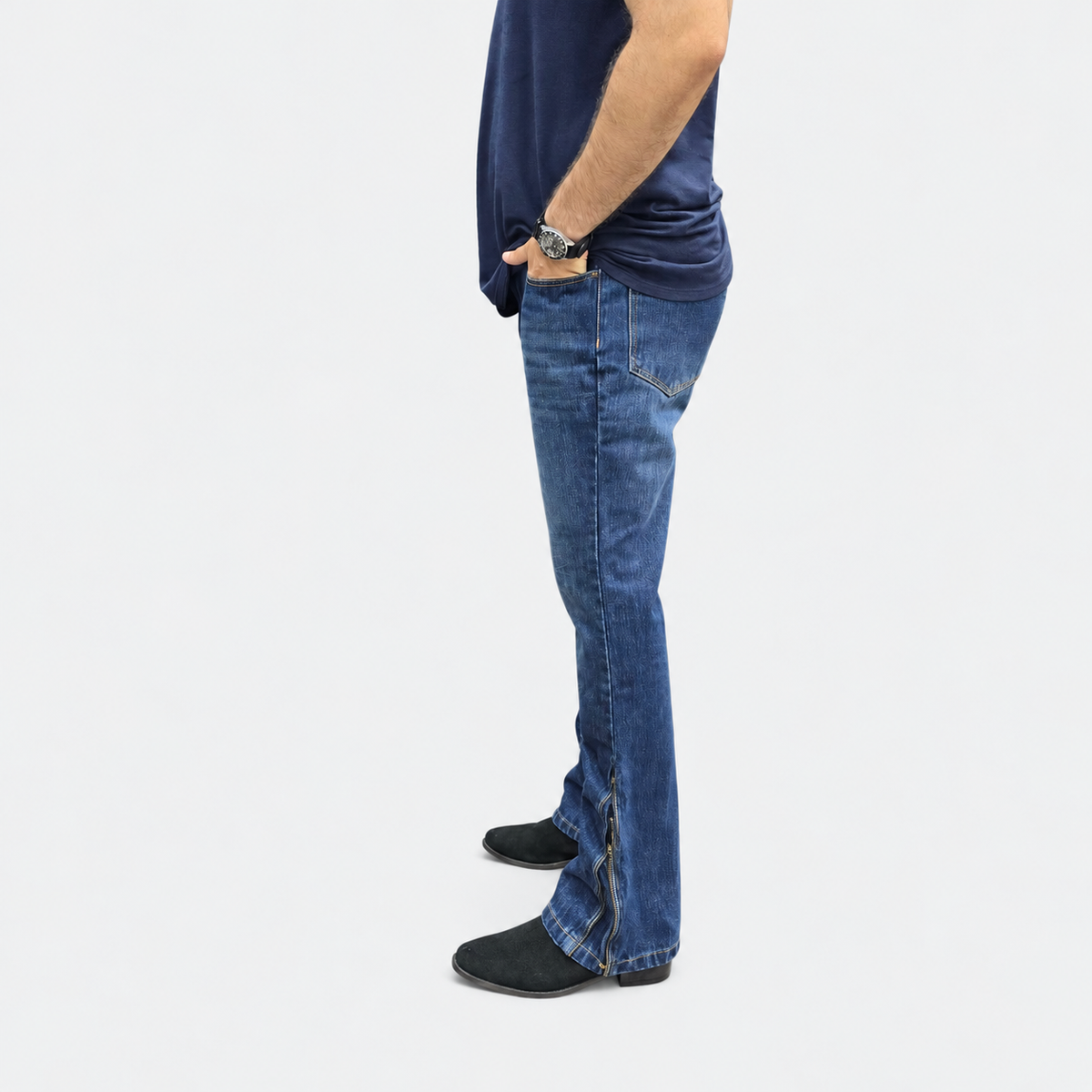 Vintage Blue Multifunctional Bottom Zip Jeans