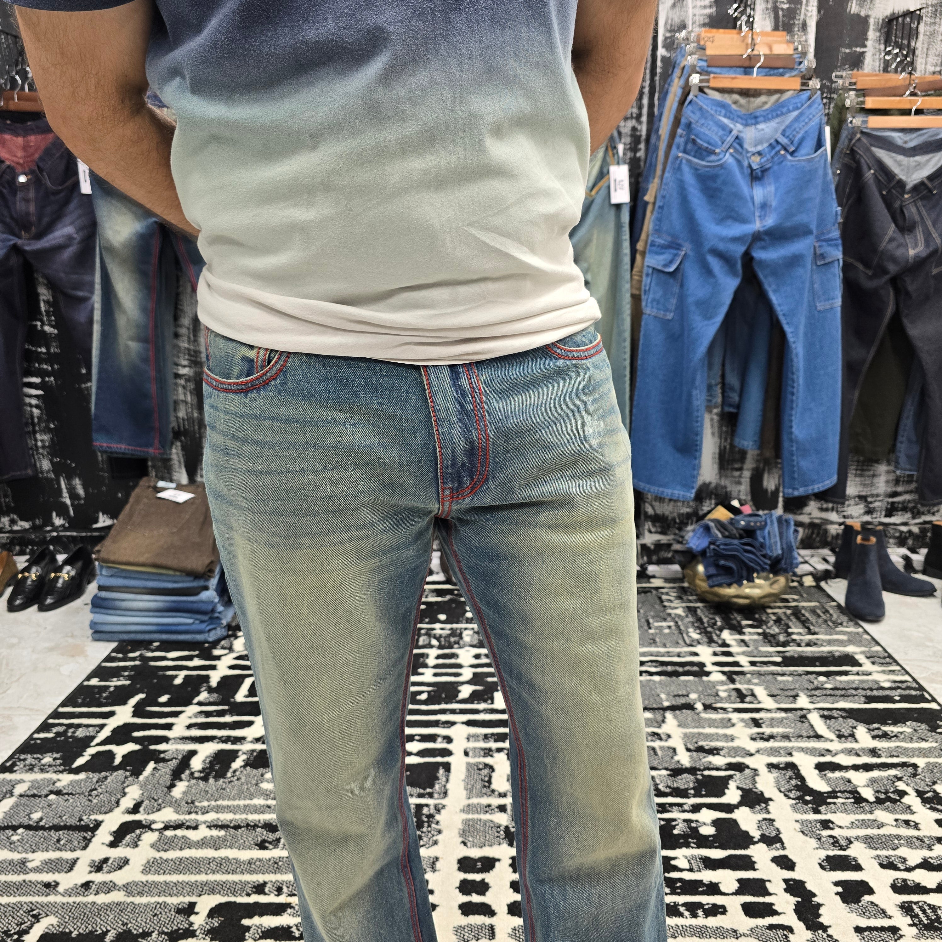 Vintage Ice Blue Semi Bootcut Jeans With Contrast Stitch Edition
