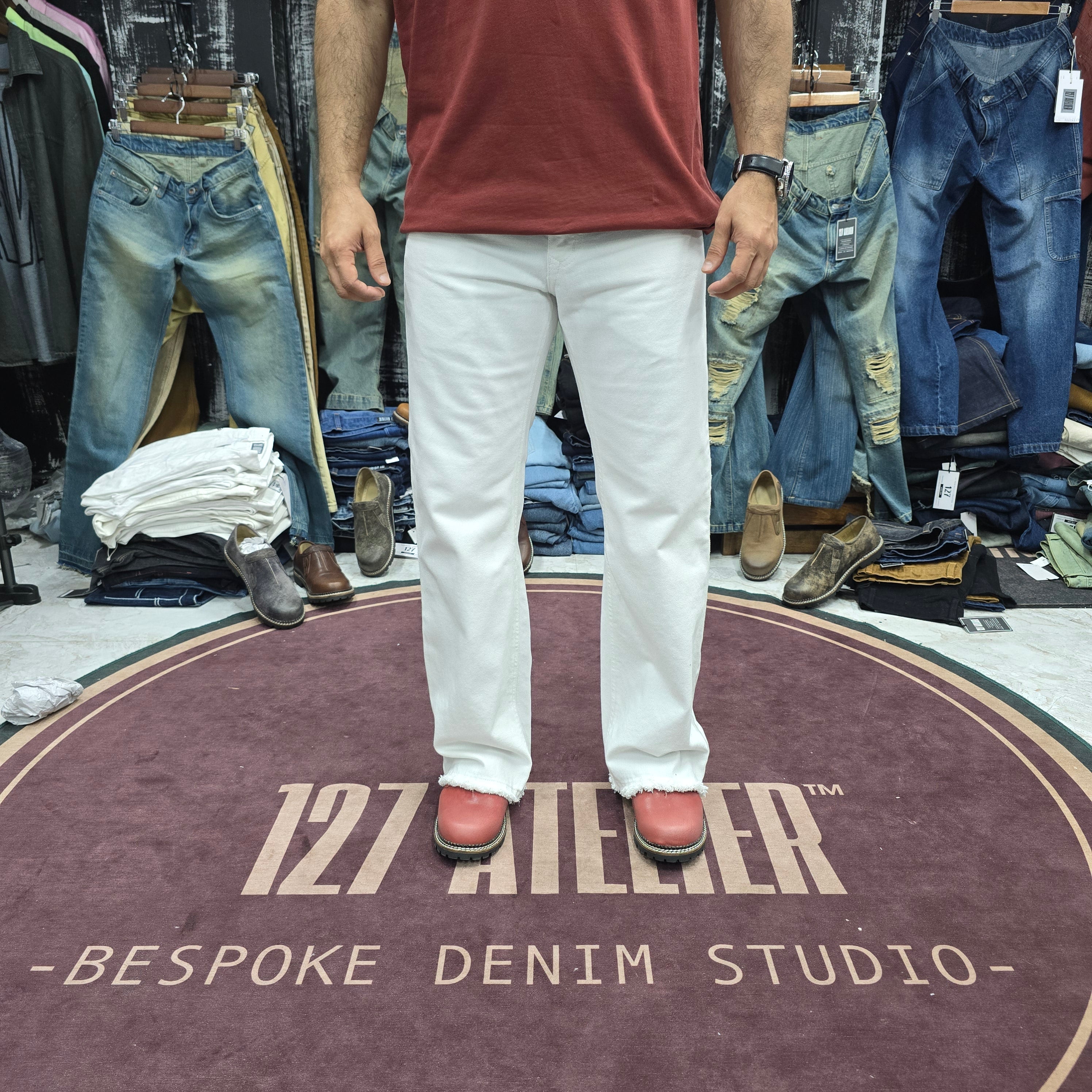Classic White Rugged Flare Jeans