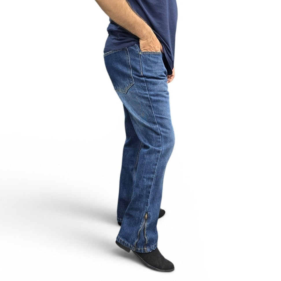 Vintage Blue Multifunctional Bottom Zip Jeans