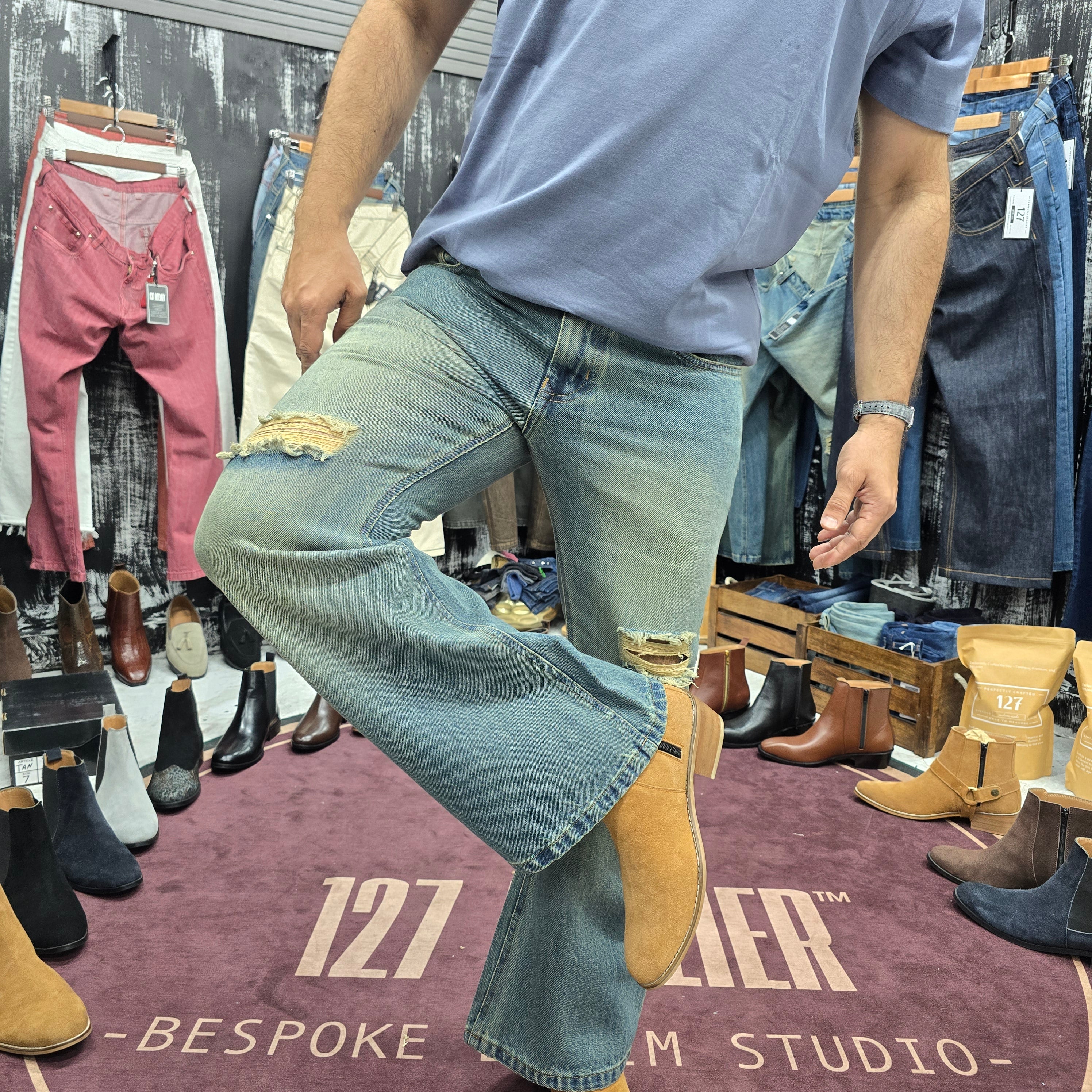 Rogue Distressed Bootcut Jeans Vintage Blue Wash