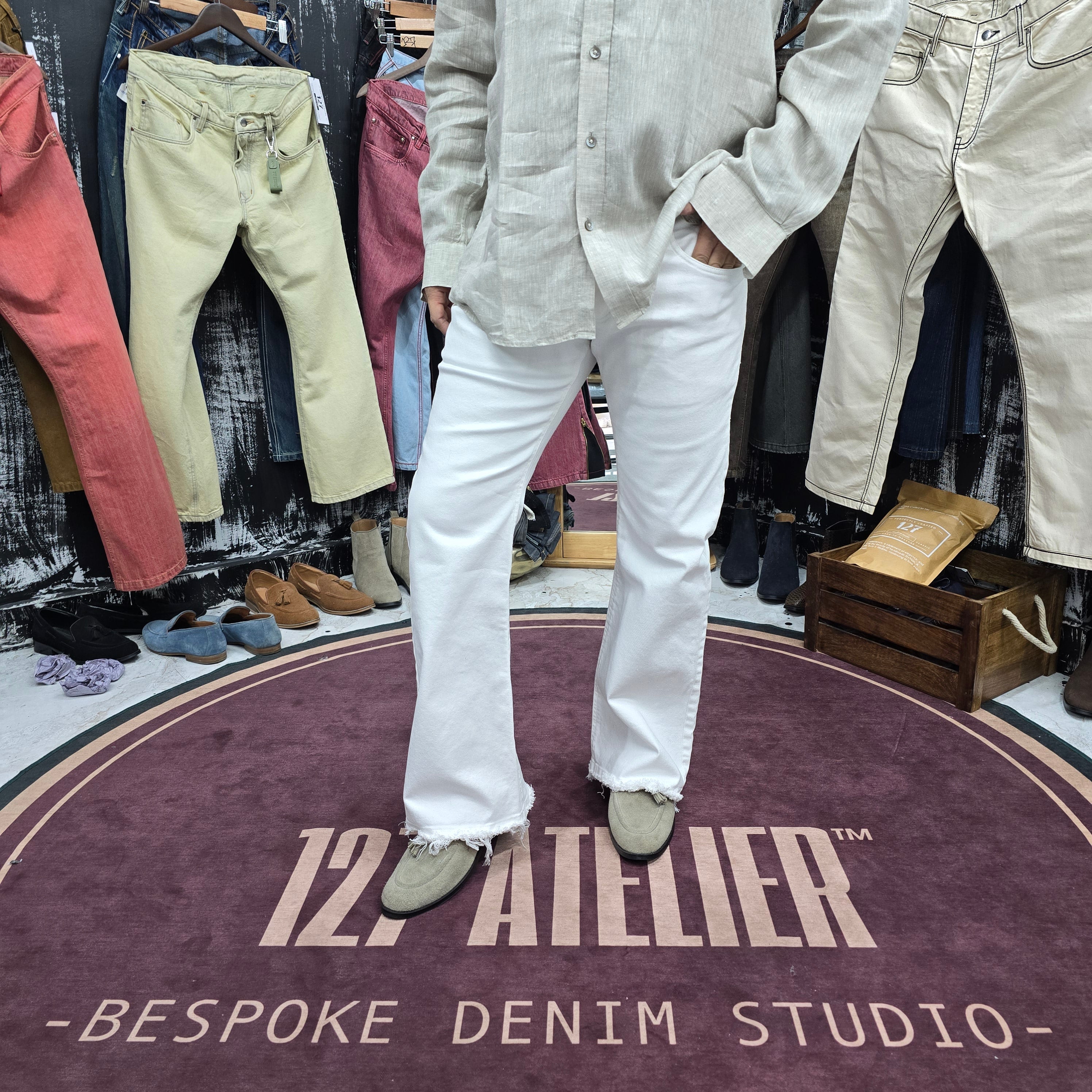 White Frayed Bootcut Jeans
