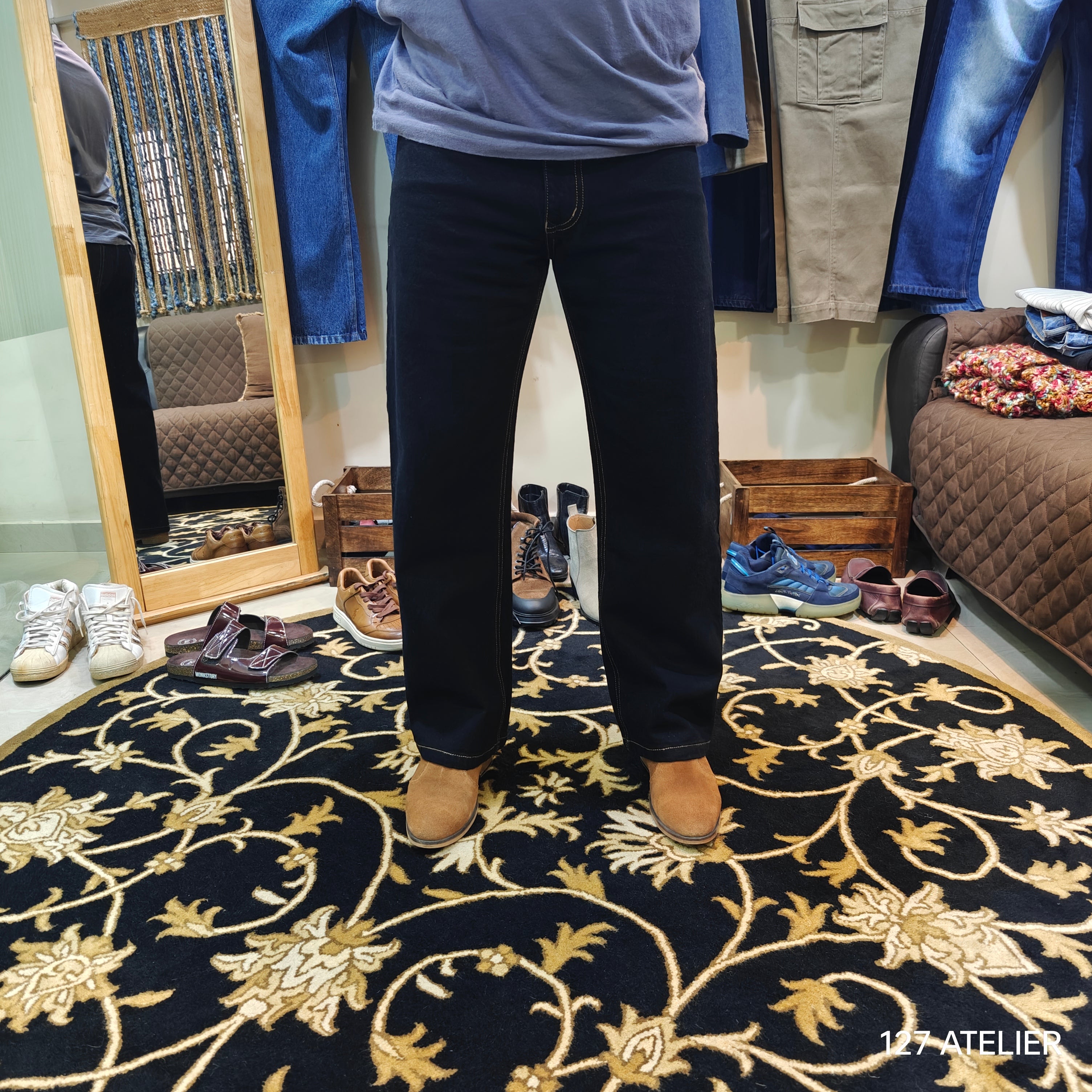 Jet Black Semi Bootcut Jeans With Contrast Stitch Edition