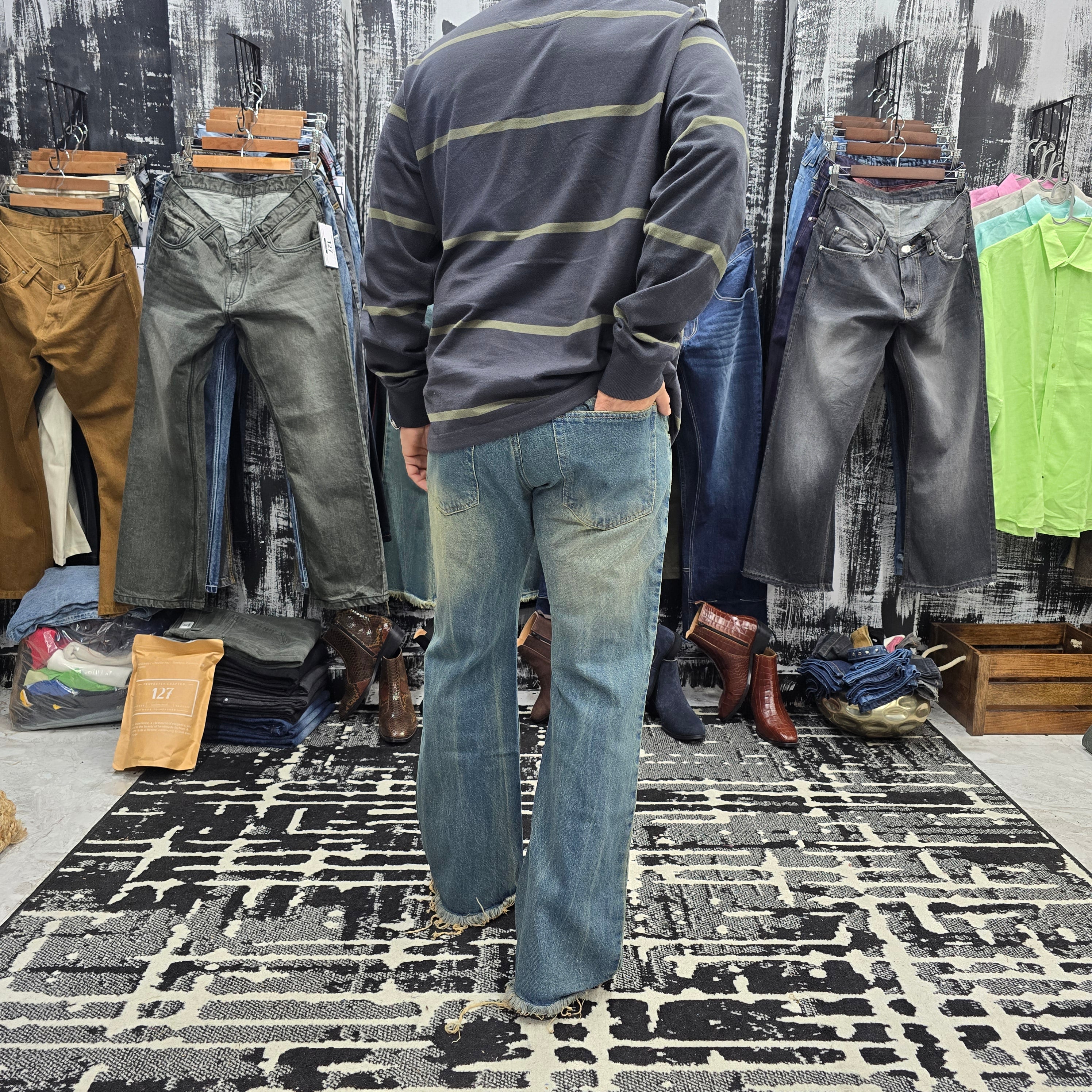 Vintage Fade Frayed Hem Bootcut Jeans