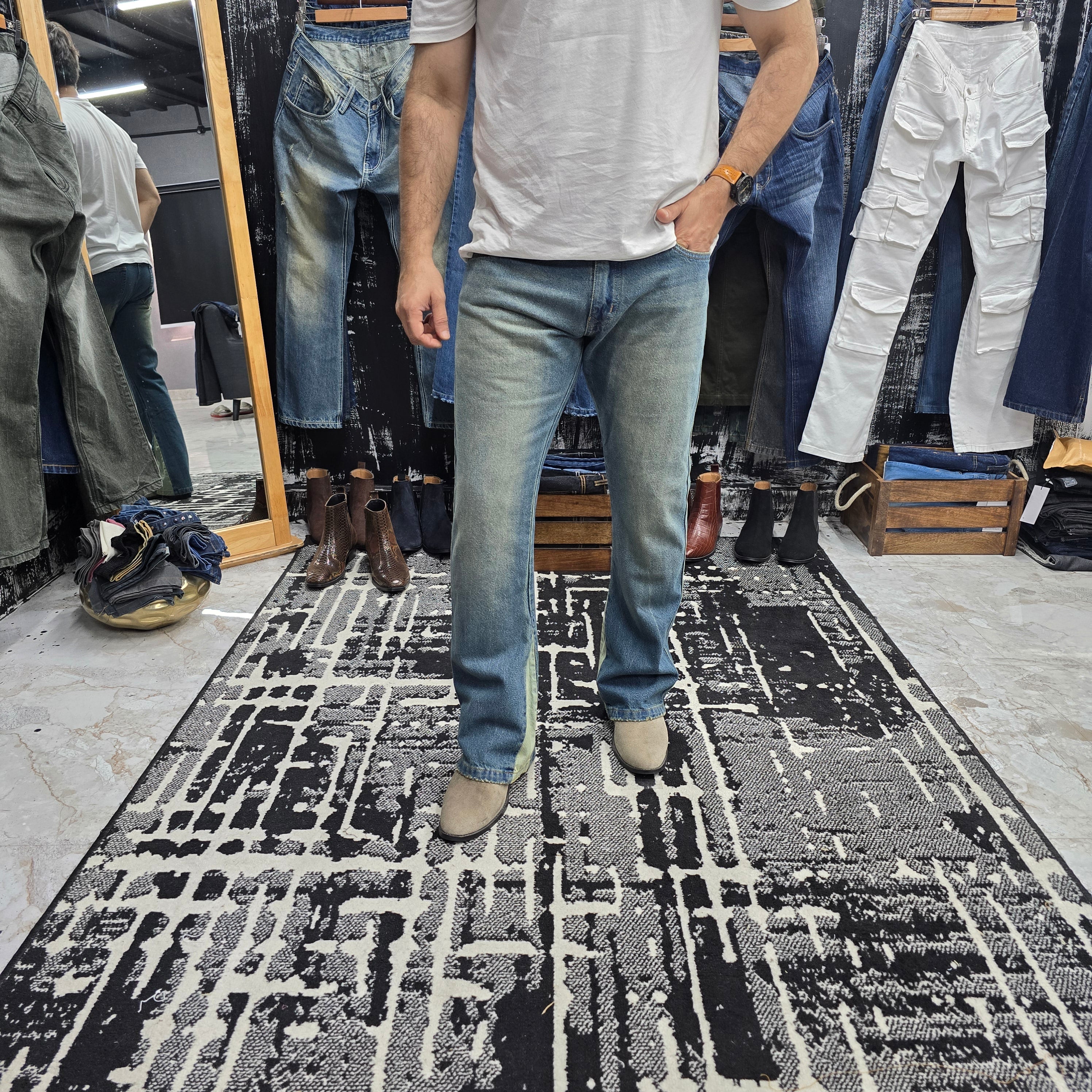 Contrast Panel Bootcut Jeans