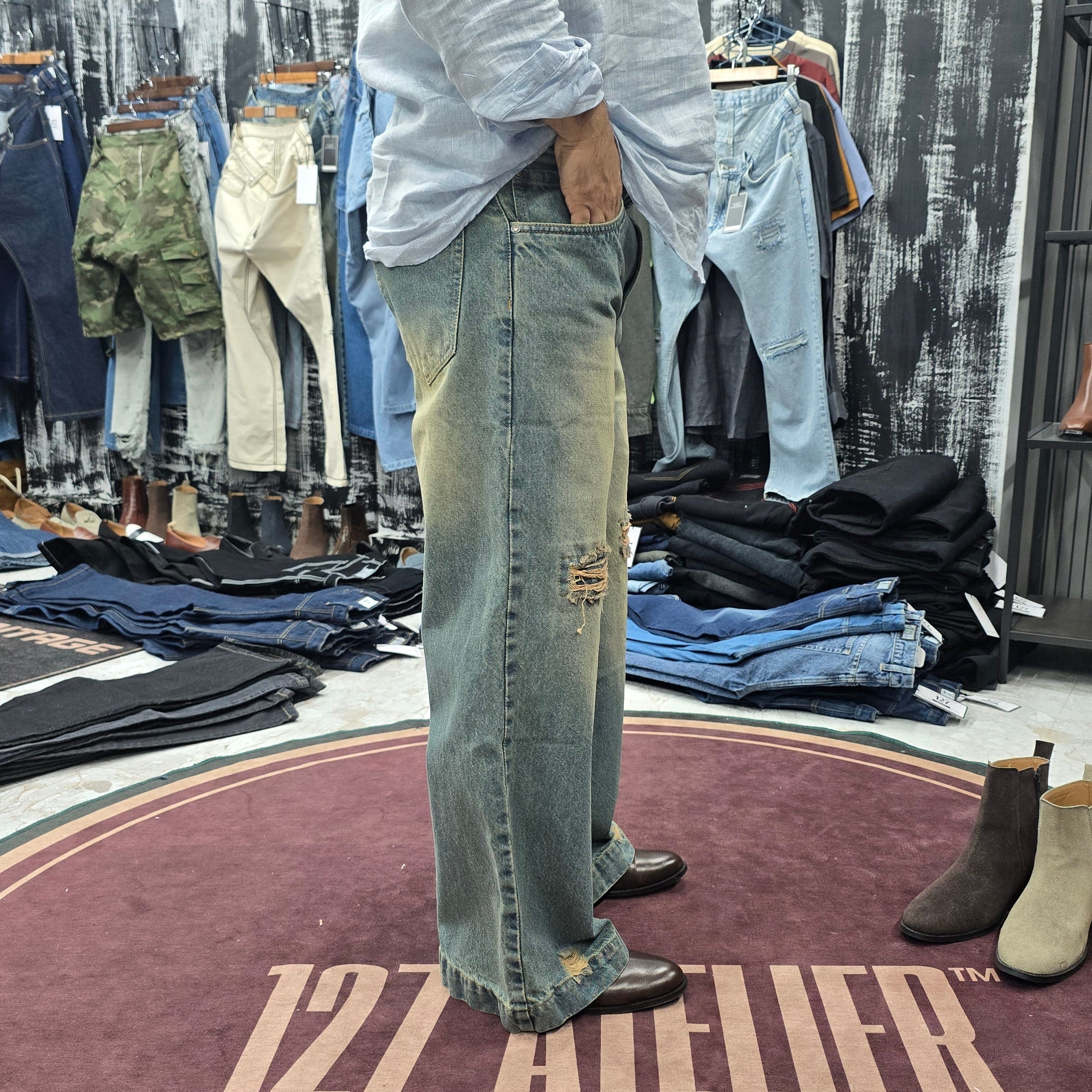 Vintage Drift Wide Leg Dirty Olive Wash